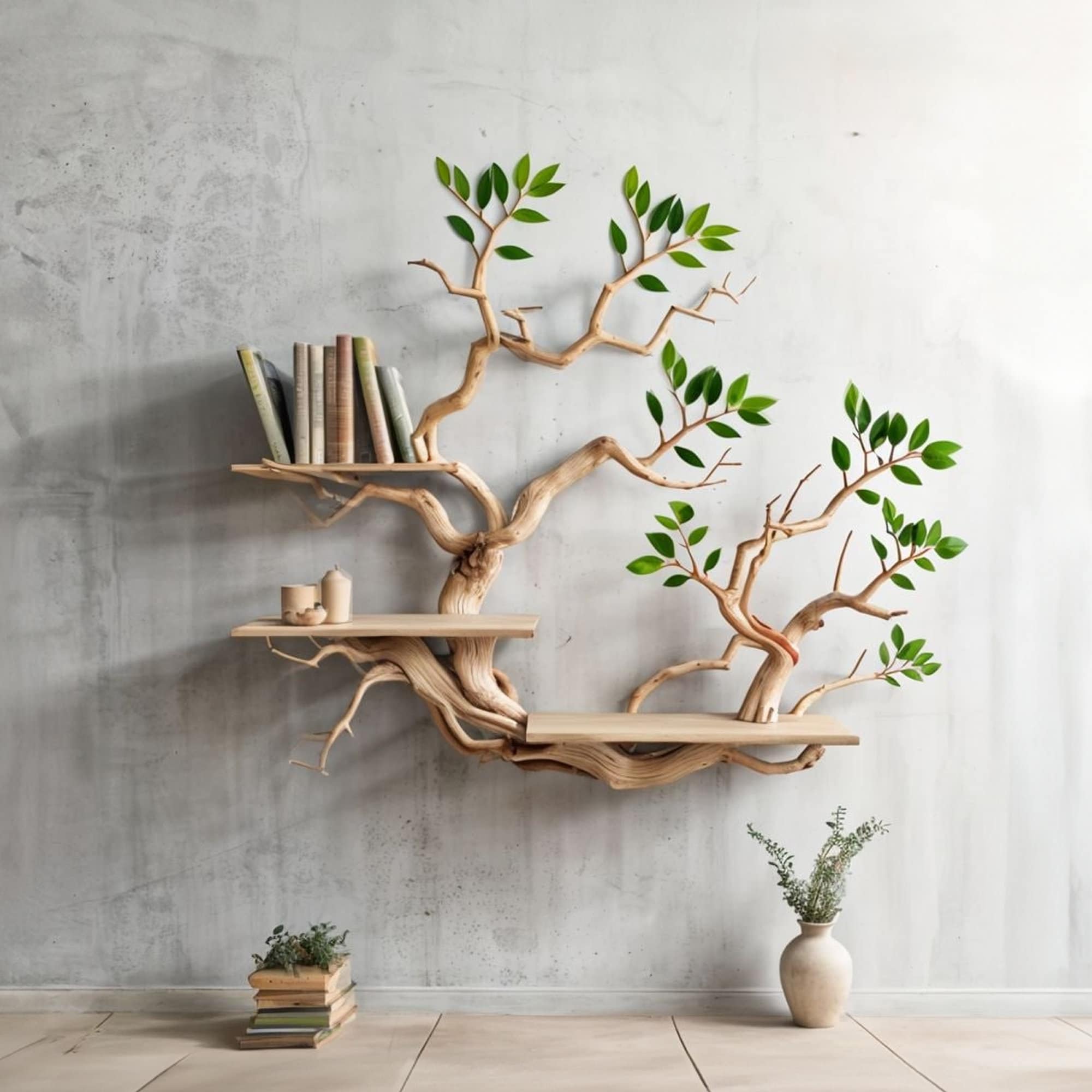 Driftwood Branch Shelves Carving Floating Bookshelf Wall SINLTB074