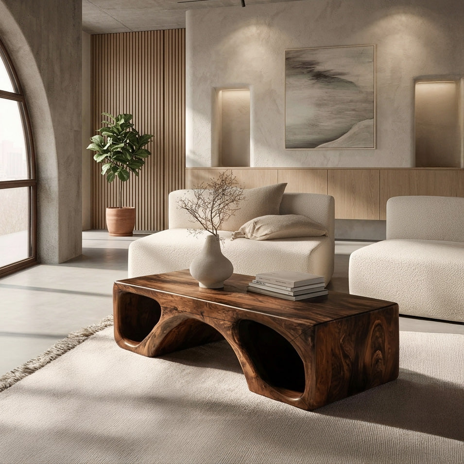 Contemporary Natural Wood Coffee Table With Unique Form For Home RTTHHNCF075