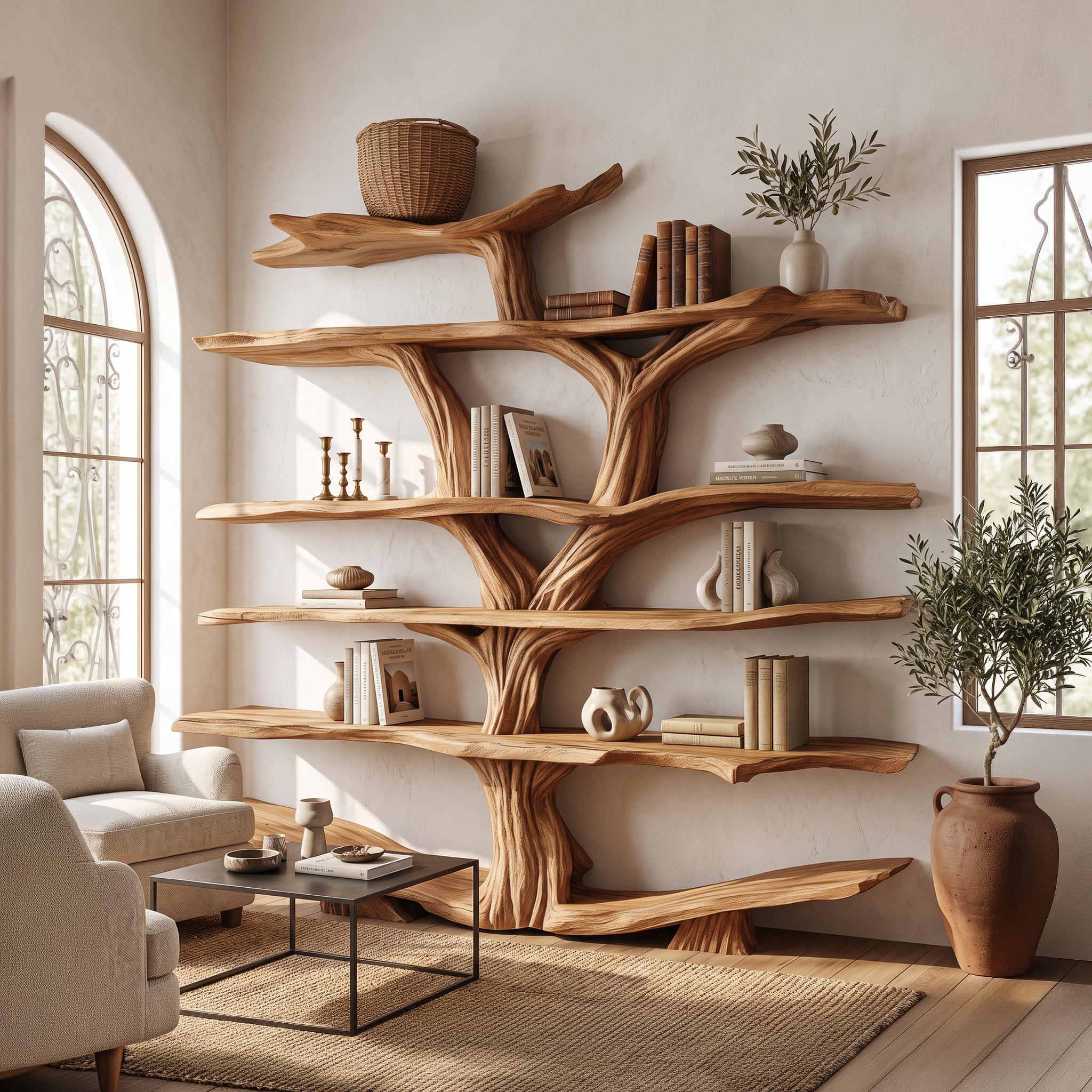 Rustic Wooden Tree Shelf – Perfect Book Storage & Nature-Inspired Decor SINLSATB175