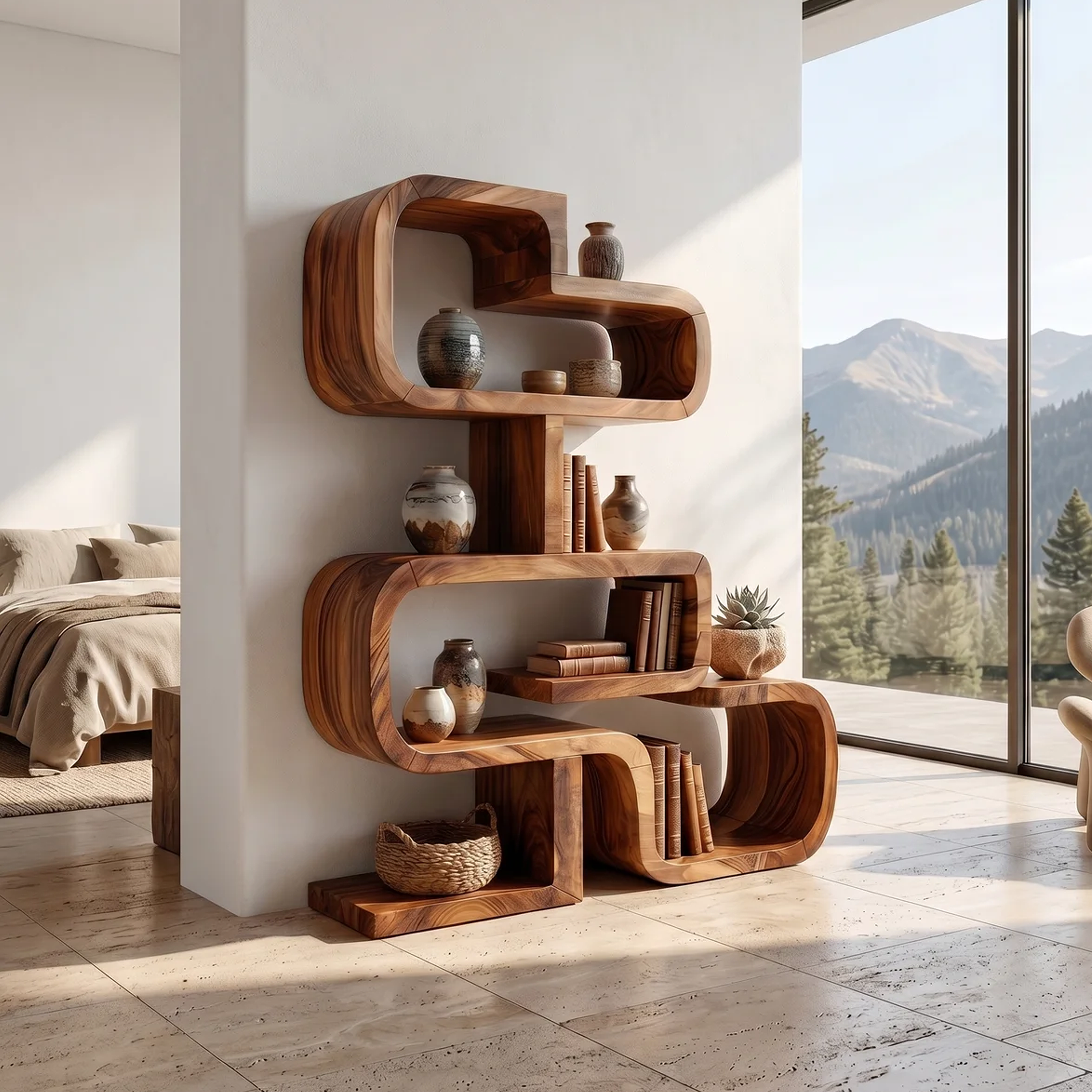 Handcrafted Sculptural Wooden Storage Unit For Spa Decor SILDTTRBS055