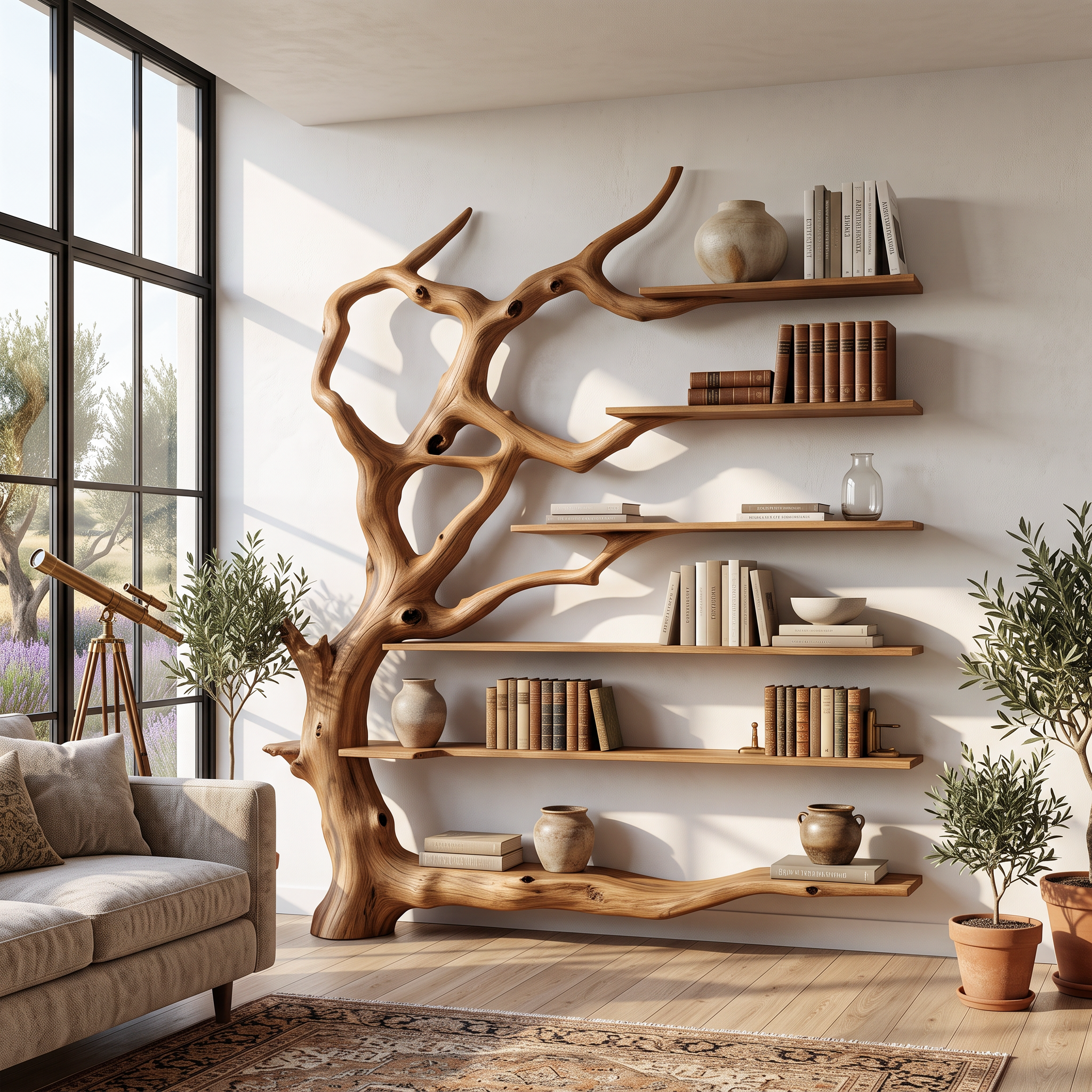 Wall Mounted Rustic Tree Bookcase Floating Shelf For Living Room Decor & Gift SINLSATB177