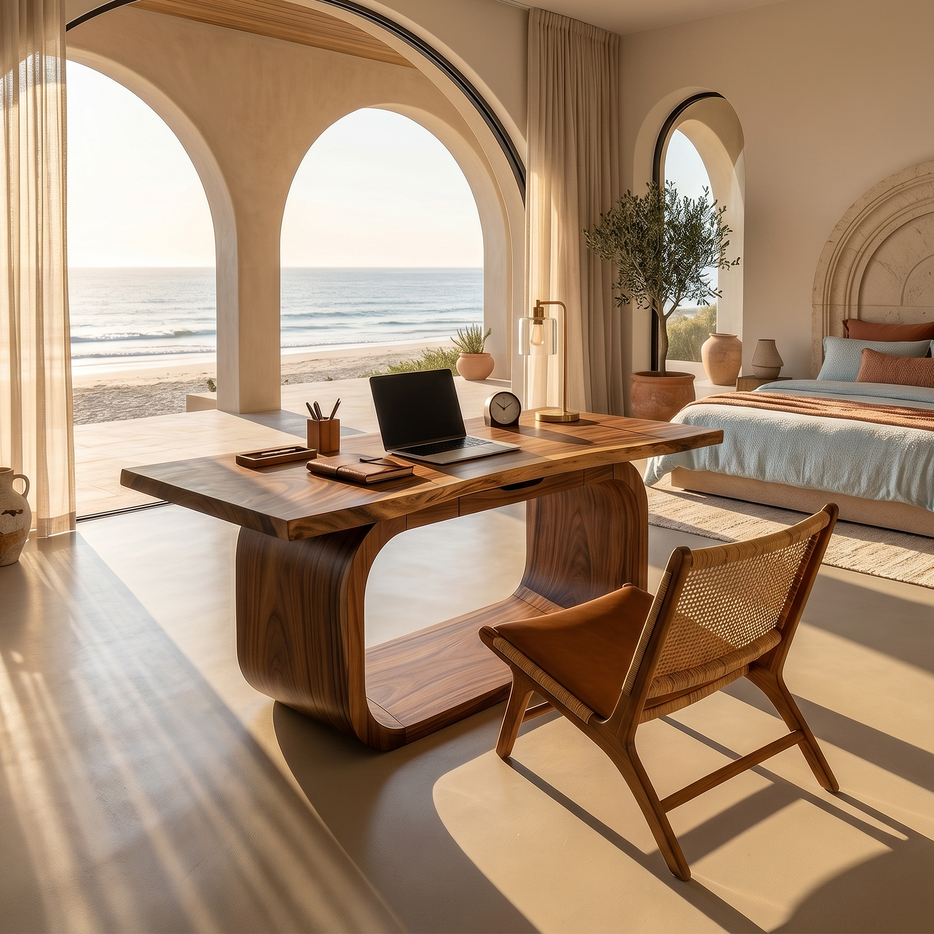 Resort Style Executive Desk With Curved Base For Ocean View Bedroom SILDTTRDE020