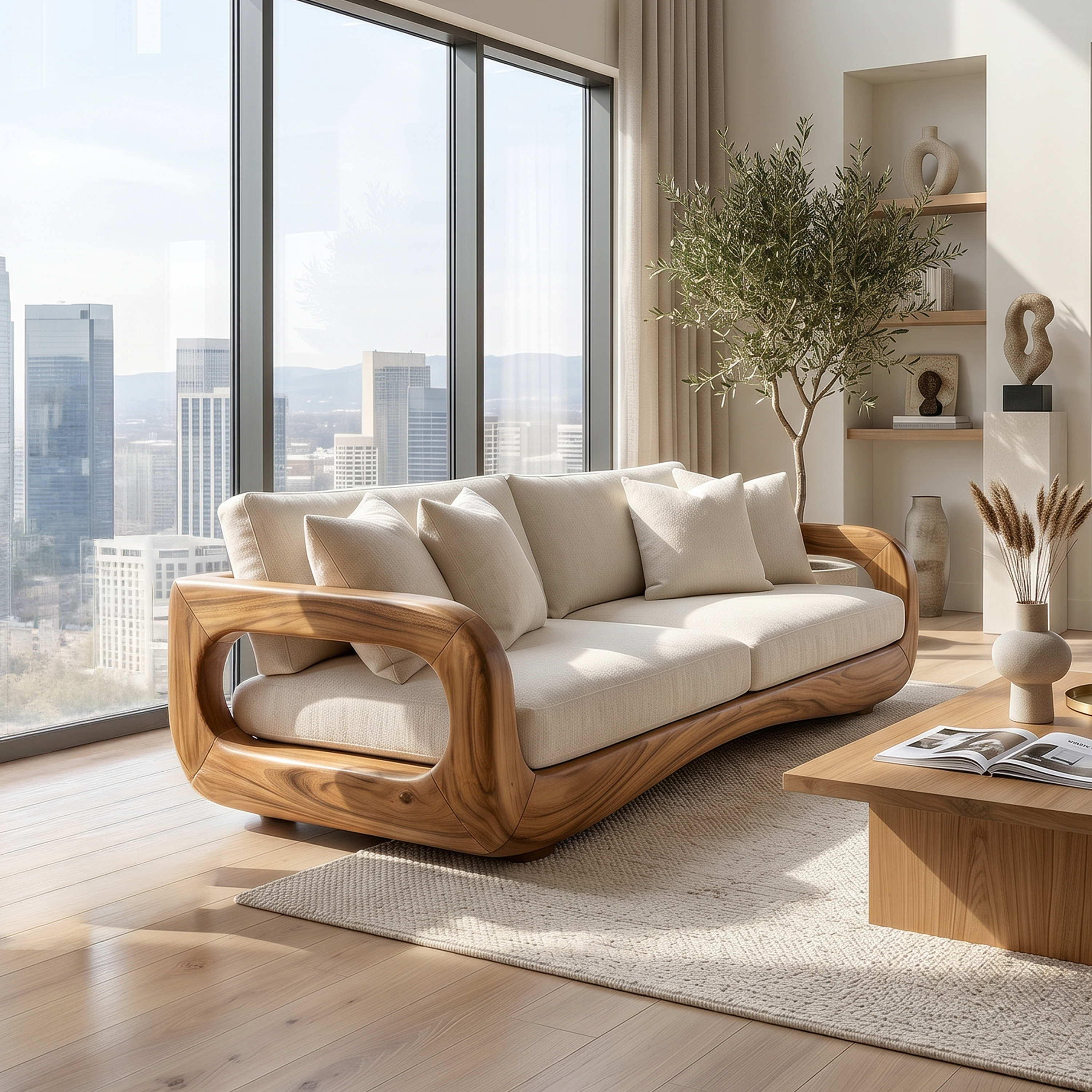 Modern Curved Wooden Sofa For Luxury Penthouse Interior Decor SILDTTRSFA012