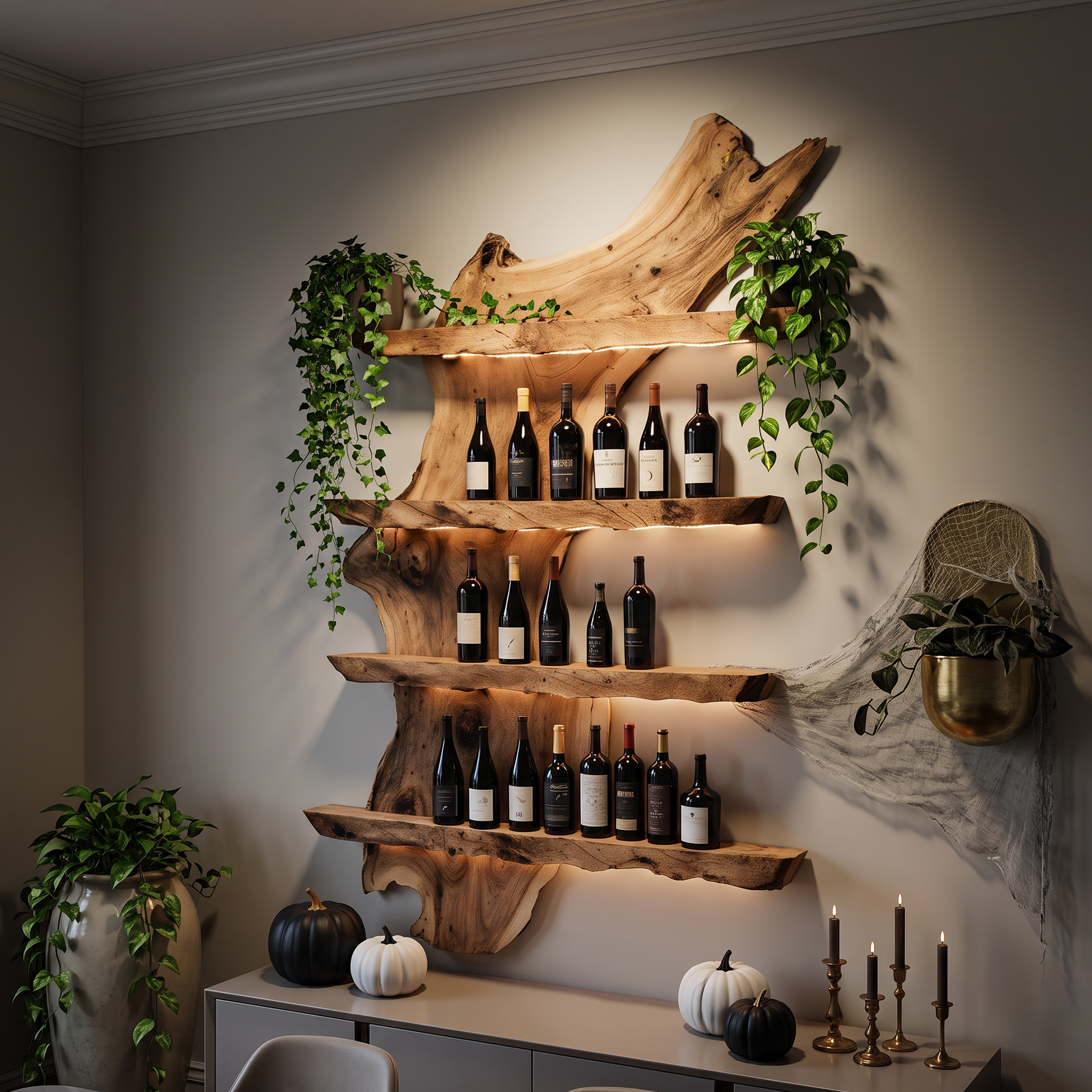Handcrafted Solid Wood Wine Holder For Kitchen Halloween Style SILDTTRHWH002