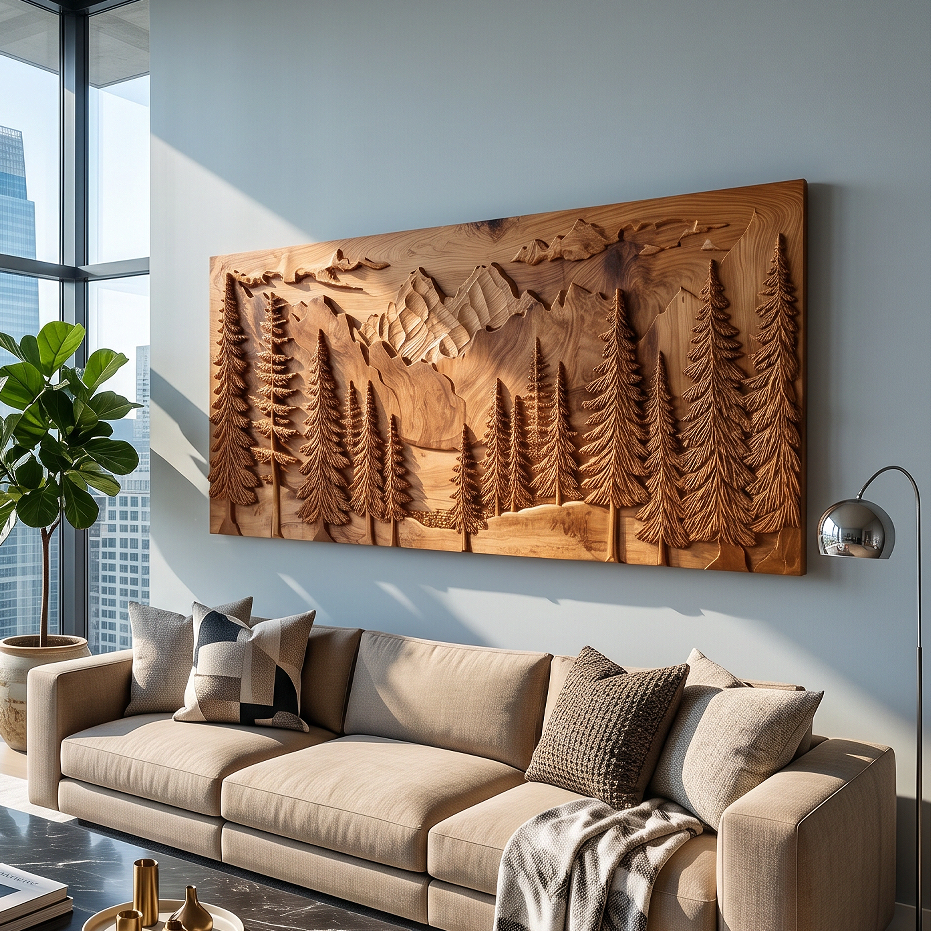 Luxury Carved Pine Forest Wood Wall Art Lodge Interior Decor SILDTTRWA107