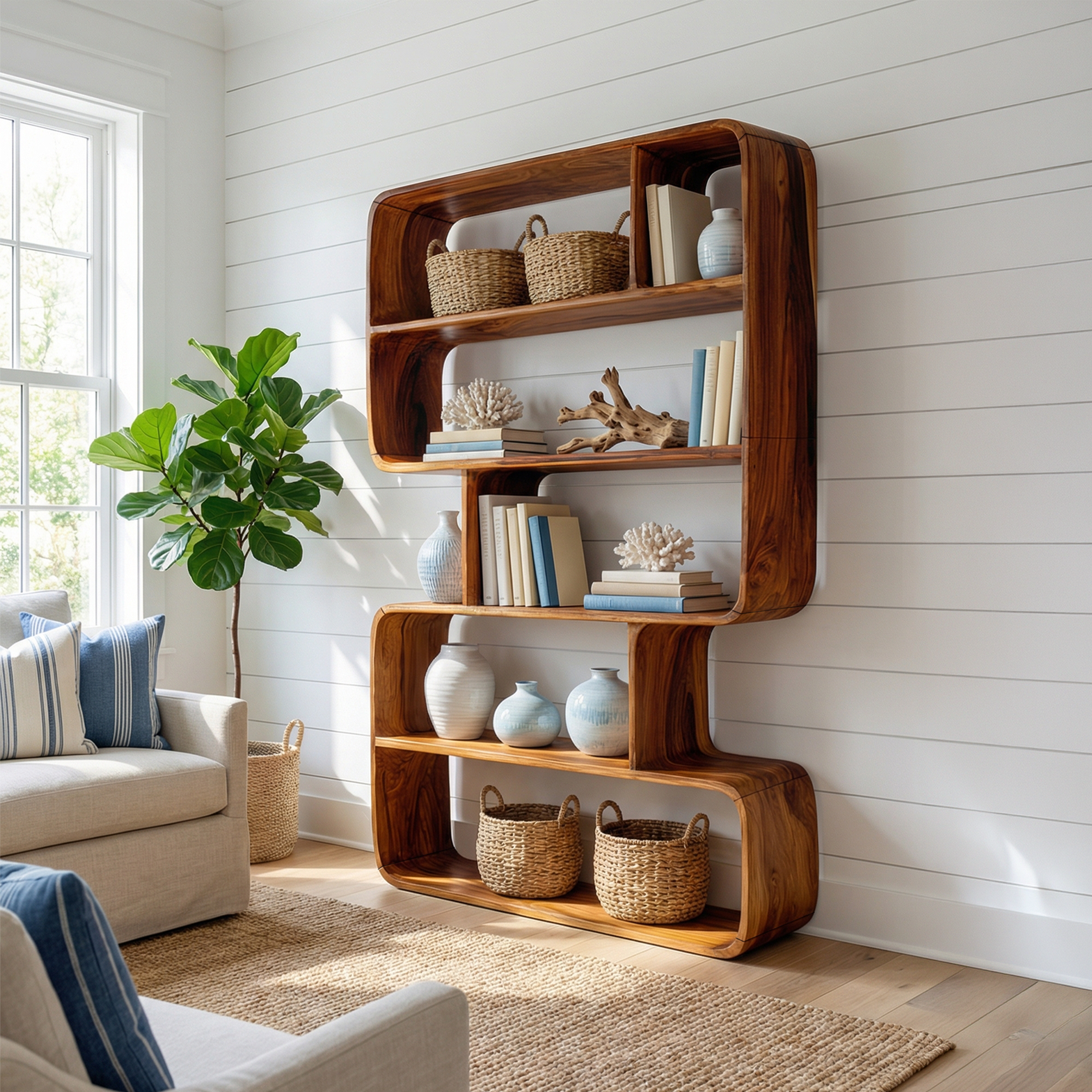 Japandi Sculptural Bookshelf Bathroom Storage Display SILDTTRBS016