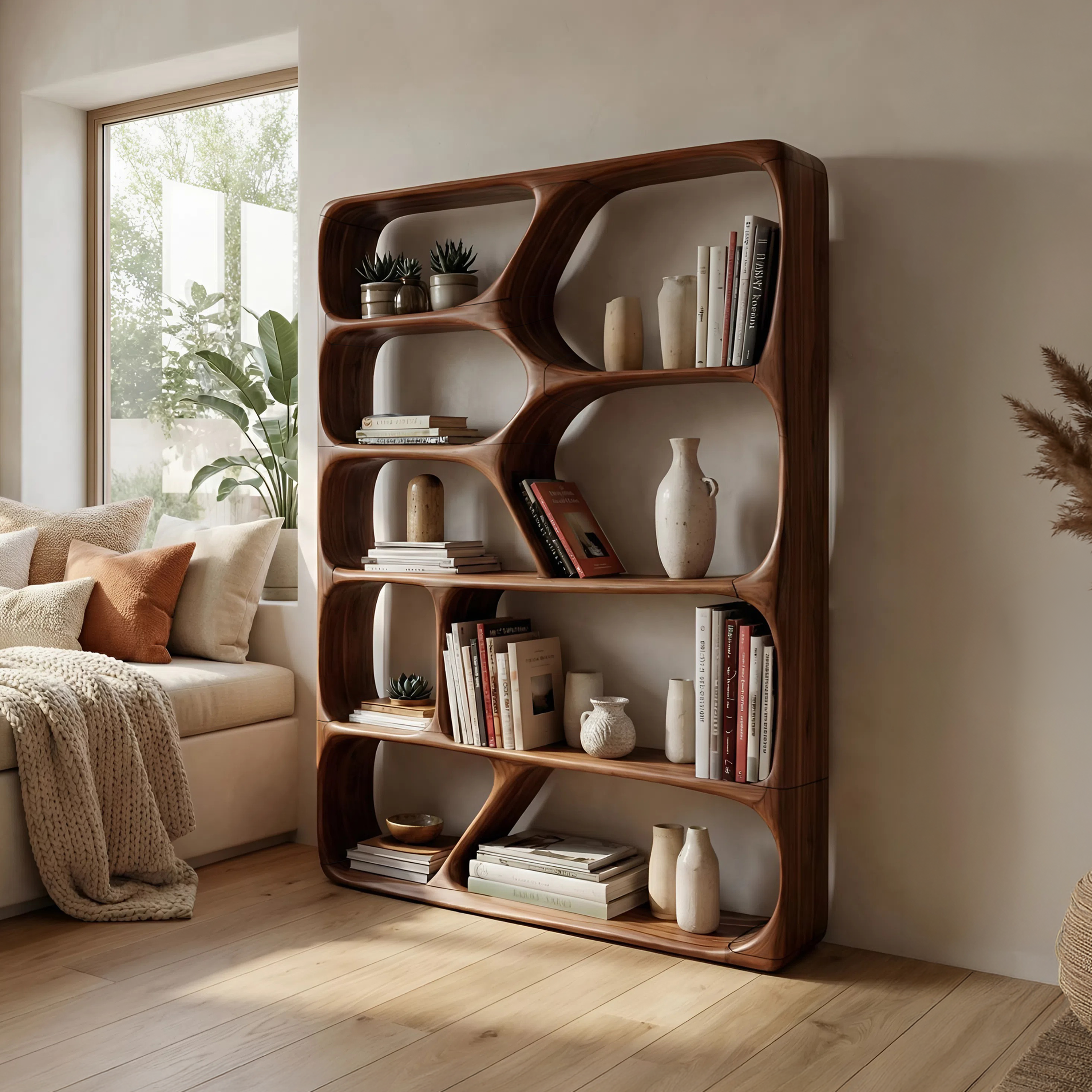 Mid Century Handcrafted Bookcase Storage Organizer For Living Room SILDTTNBS002