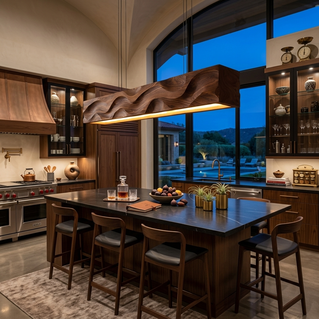 Modern Pendant Lighting With Carved Wave For Dining Area RTTHTTCE013