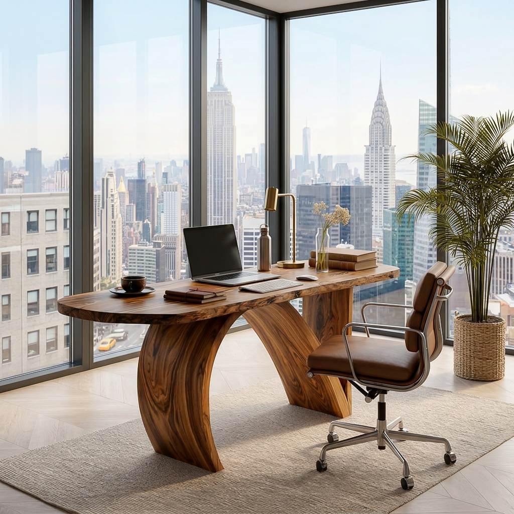 Contemporary Wooden Desk With Artistic Base For Home Workspace RTTHTTDE077