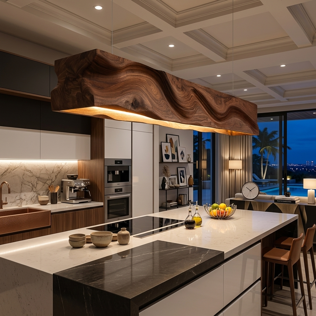 Handcrafted Pendant Light With Wave Carved Surface For Kitchen RTTHTTCE014