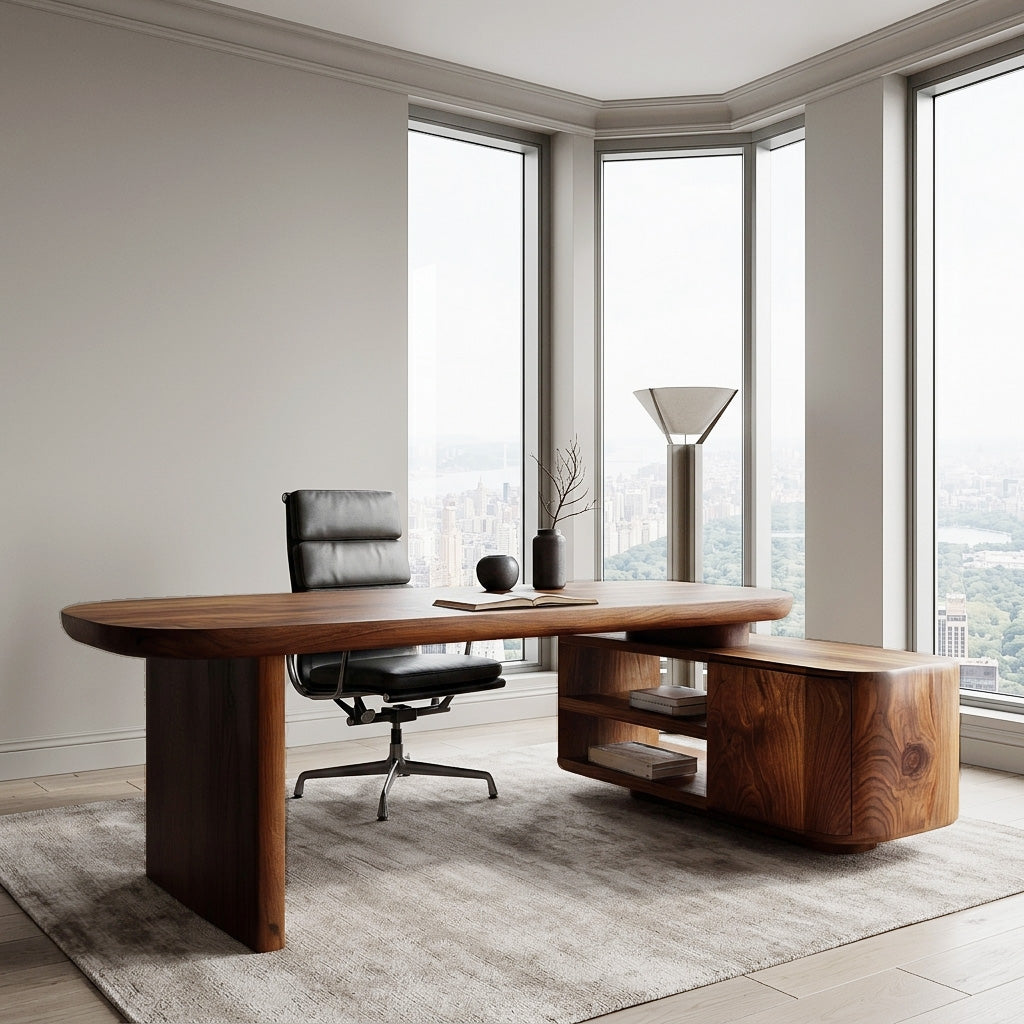 Contemporary Wooden L Desk With Rounded Form For Creative Studio RTTHHNDE109