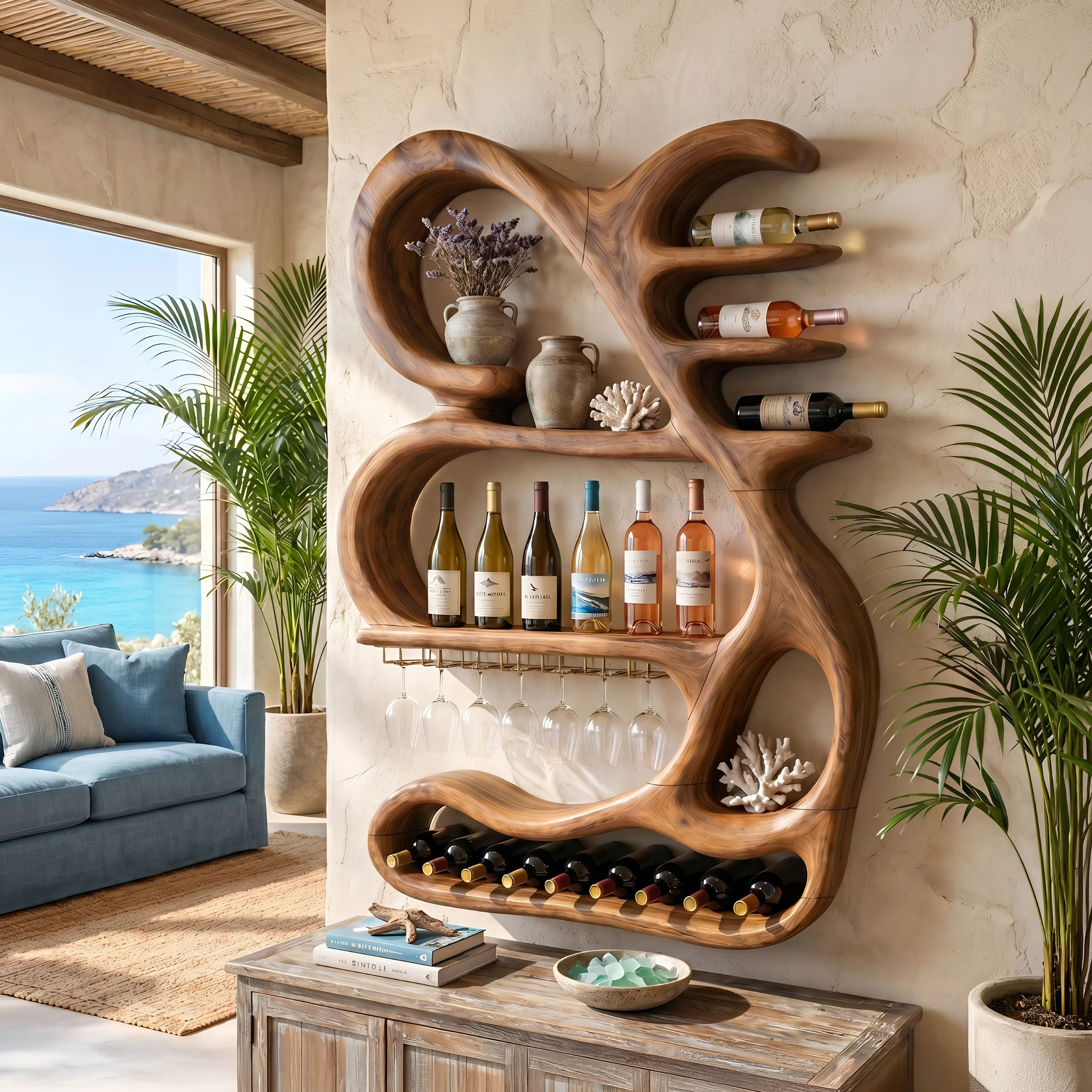 Organic Sculptural Wine Display Rack For Home Bar SILDTTNWH031