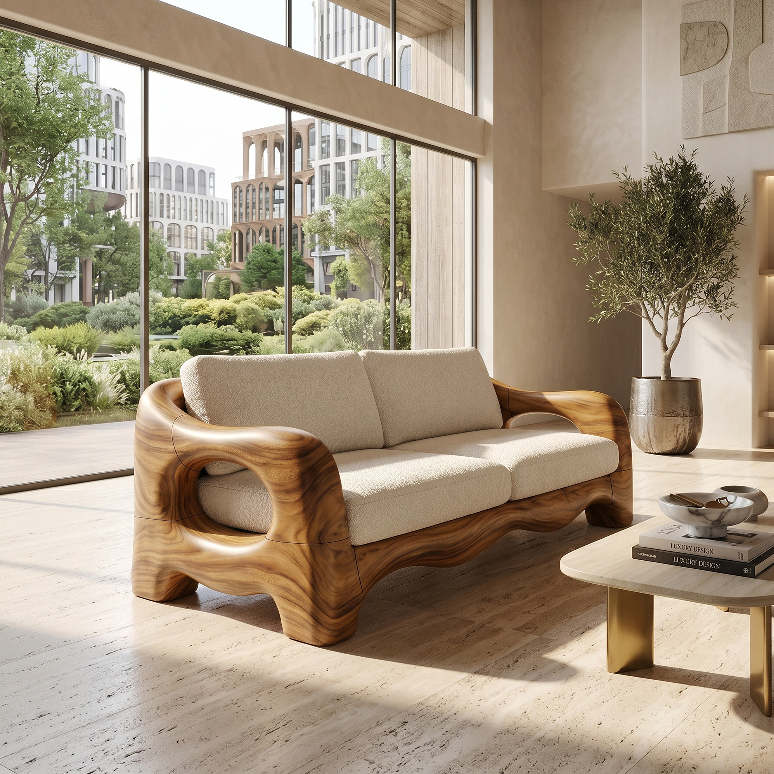 Contemporary Curved Wood Sofa Urban Apartment Interior SILDTTRSFA003
