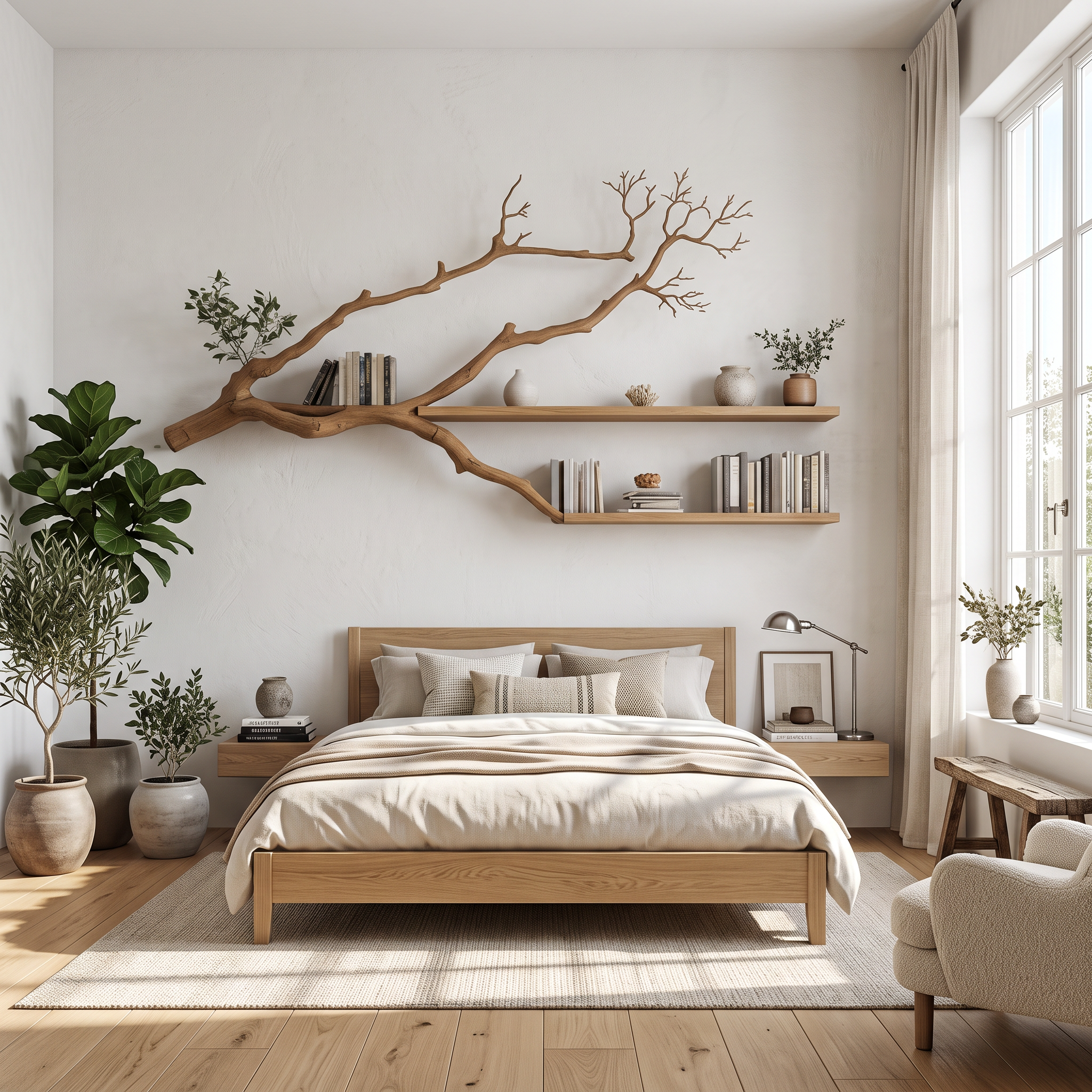 Rustic Tree Wall Shelf For Modern Bedroom Decor SINLSATBS039