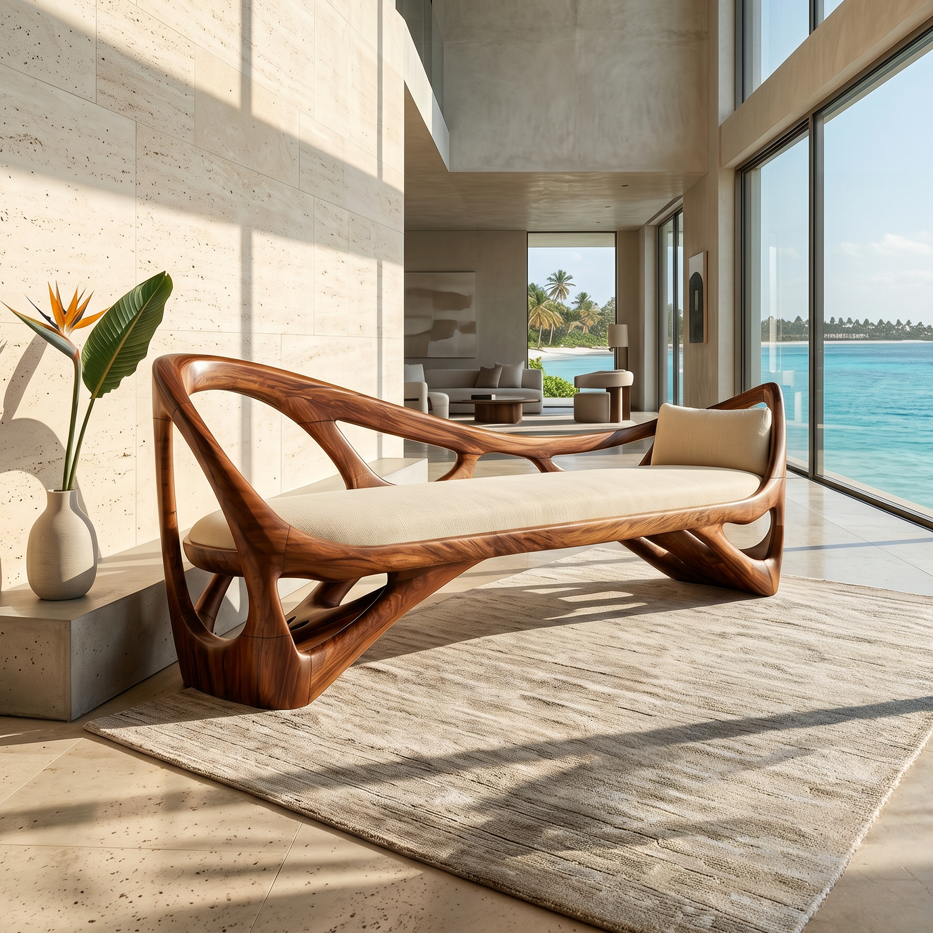 Contemporary Solid Wood Bench Family Room SILDTTRBEN075