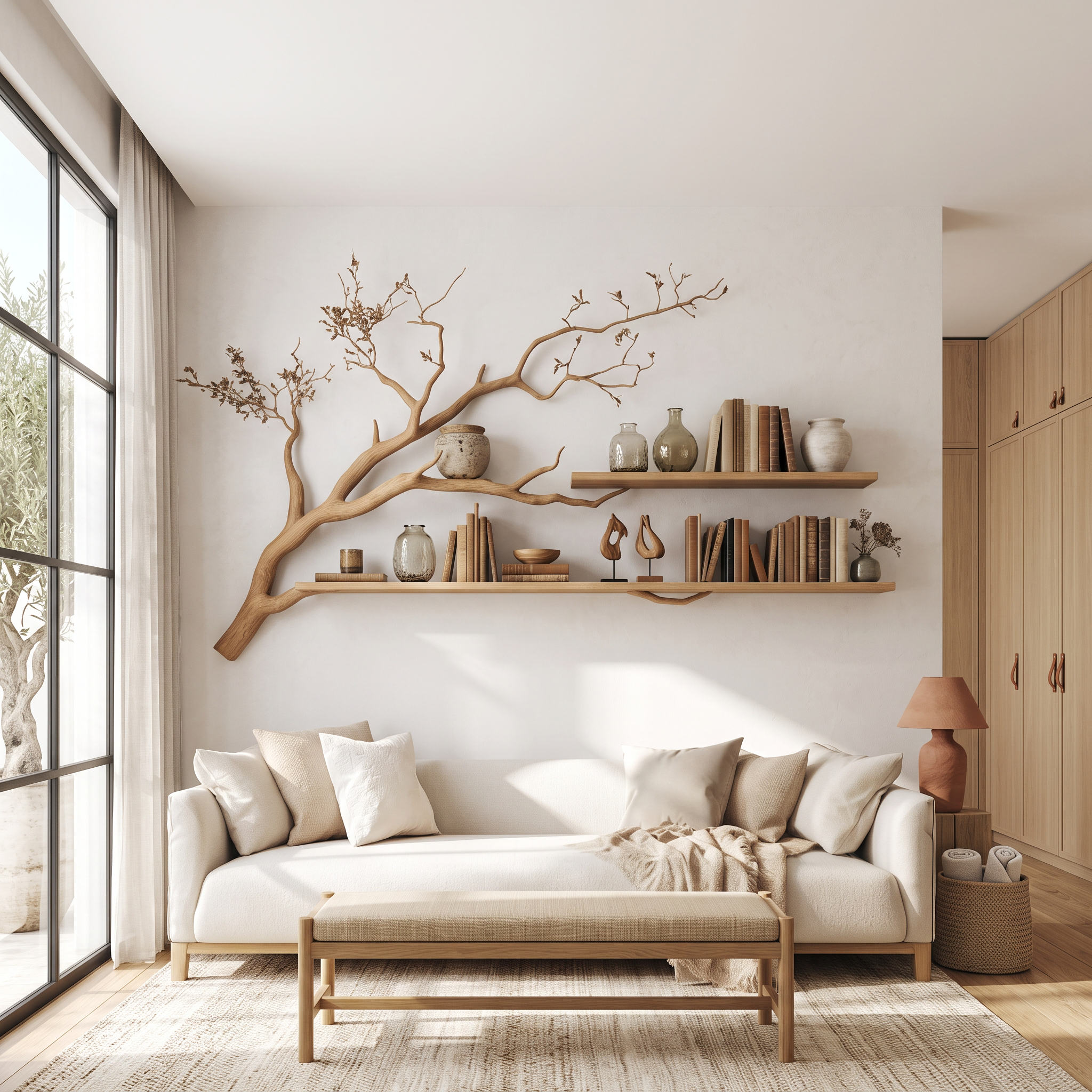 Rustic Organic Tree Shelf Artistic Natural Living Space SINLSATBS053