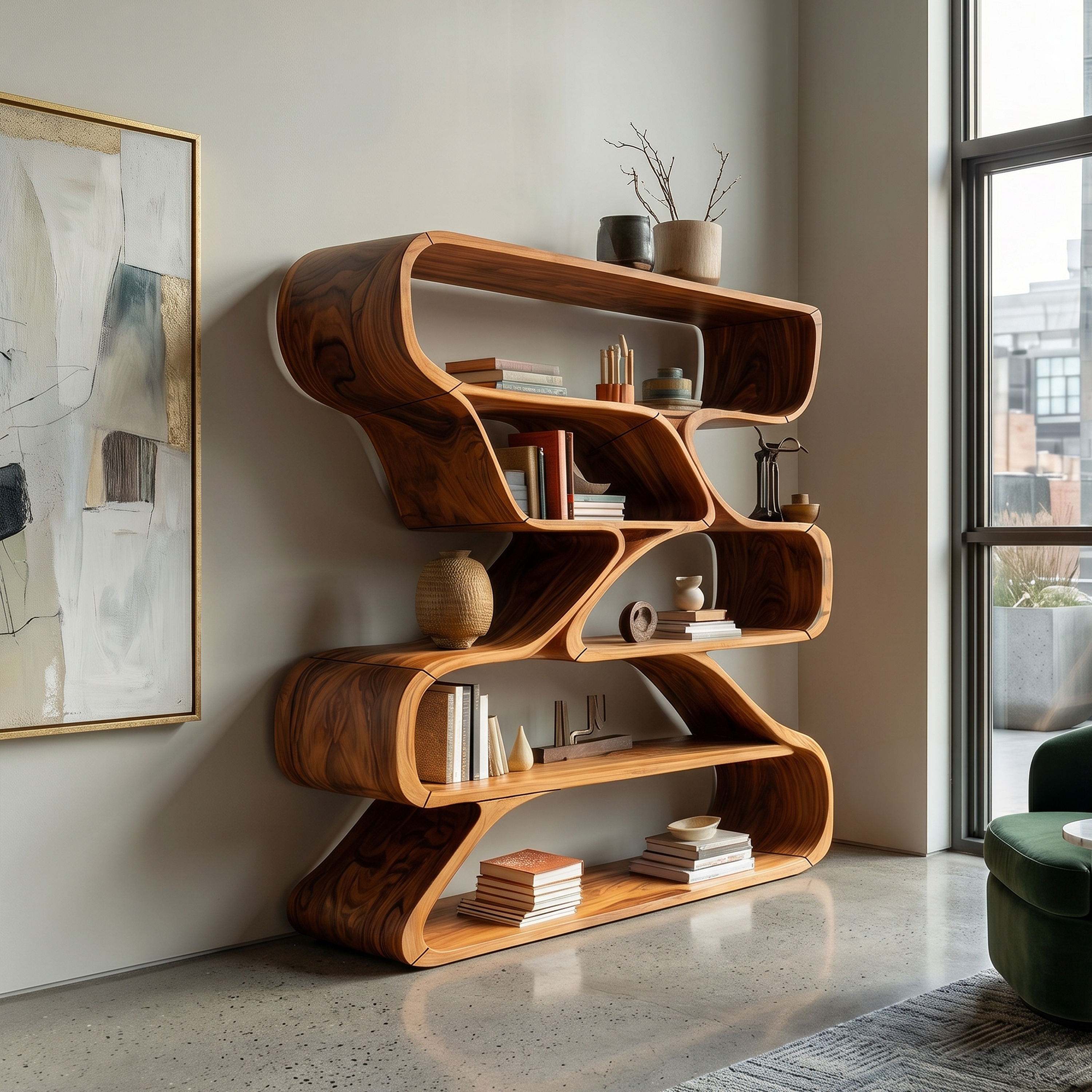 Minimalist Organic Wooden Shelf With Rounded Open Compartments SILDTTRBS057
