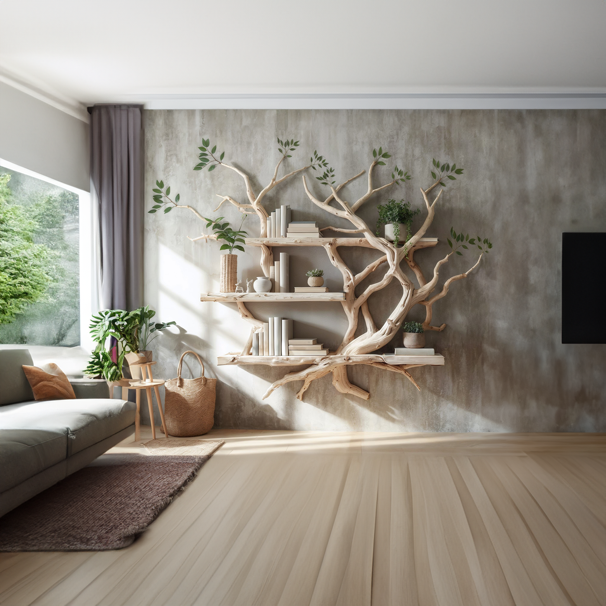 Solid Wood Tree Bookcase Wall Mount Bookshelf SINLTB082