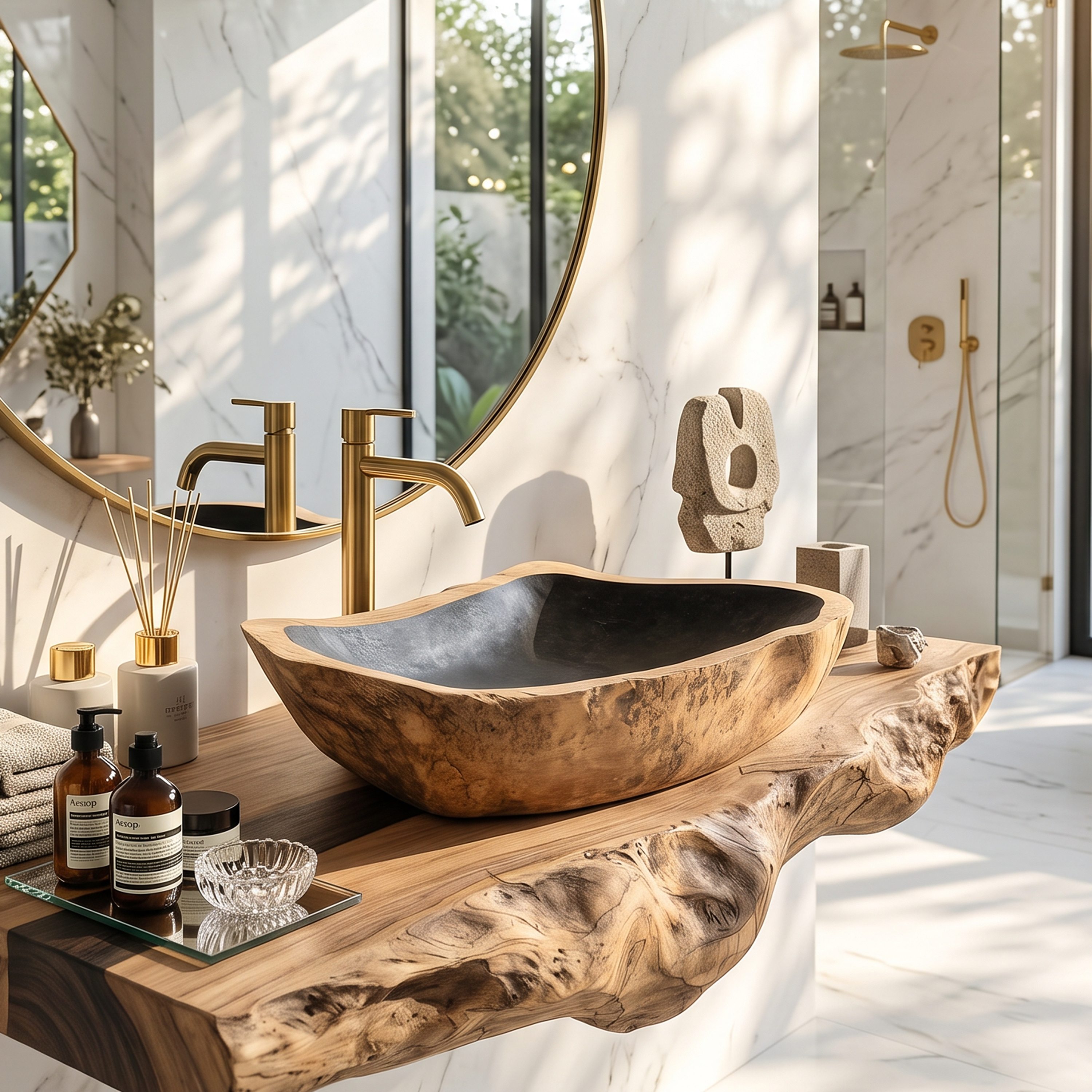 Rustic Mid Century Solid Wood Sink For Bathroom Decor SILDTTRVS009