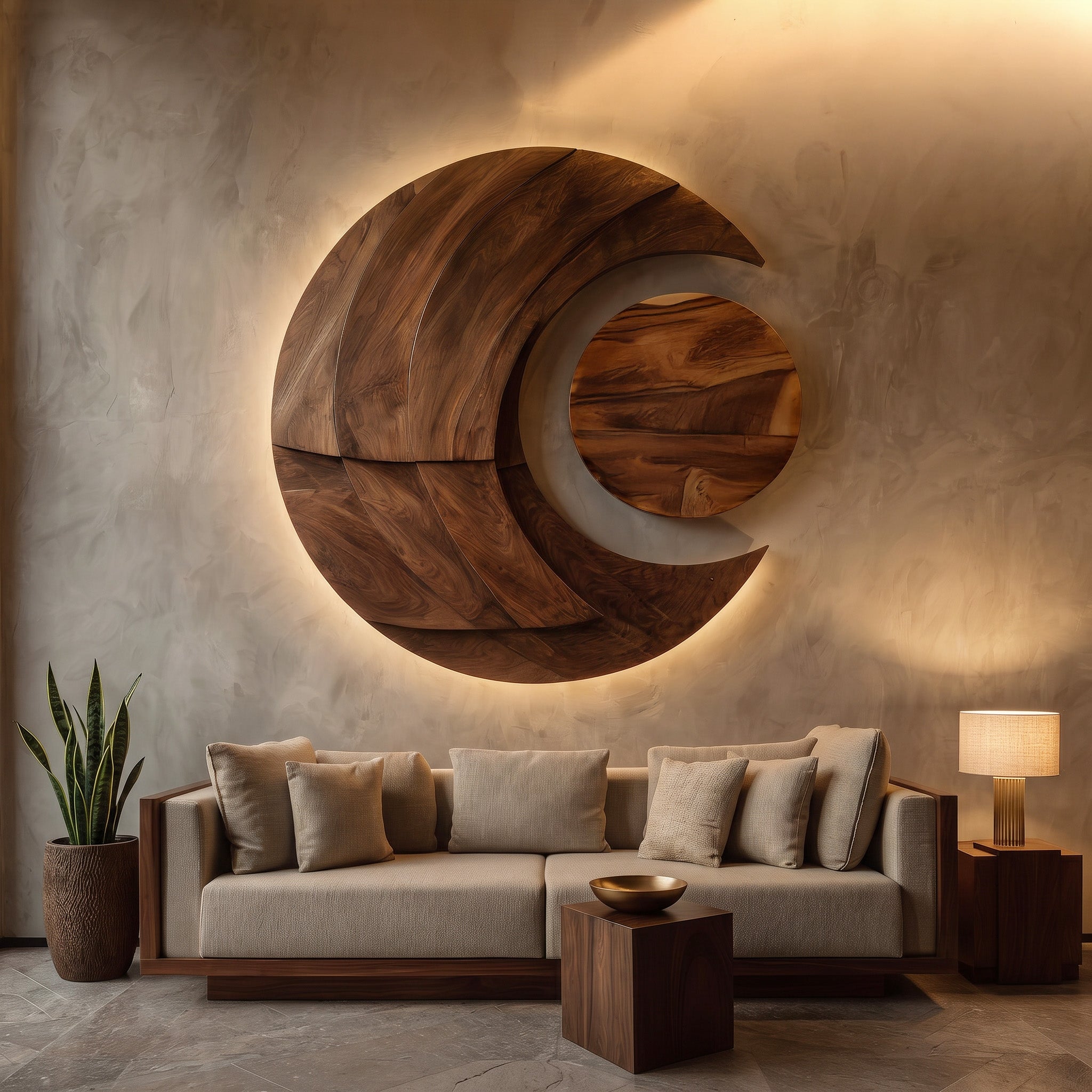 Modern Multi-layered Crescent Moon Wood Wall Art For Interior RTTHHNWA206