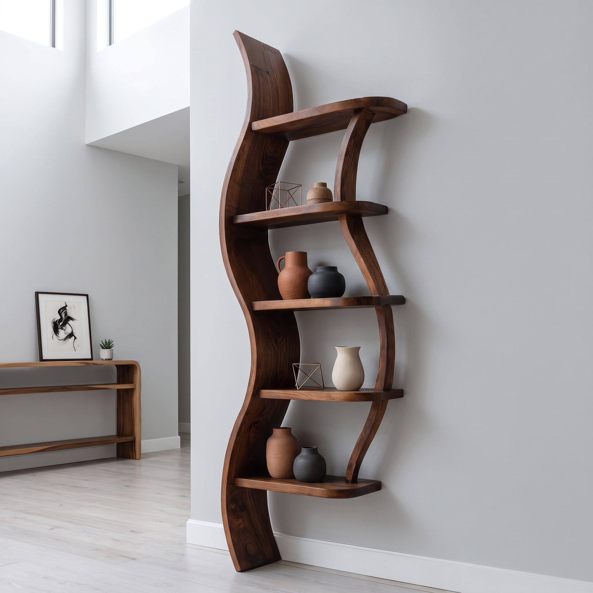 Modern Sculptural Bookshelf With Curved Design For Living Room SITHHNBS038