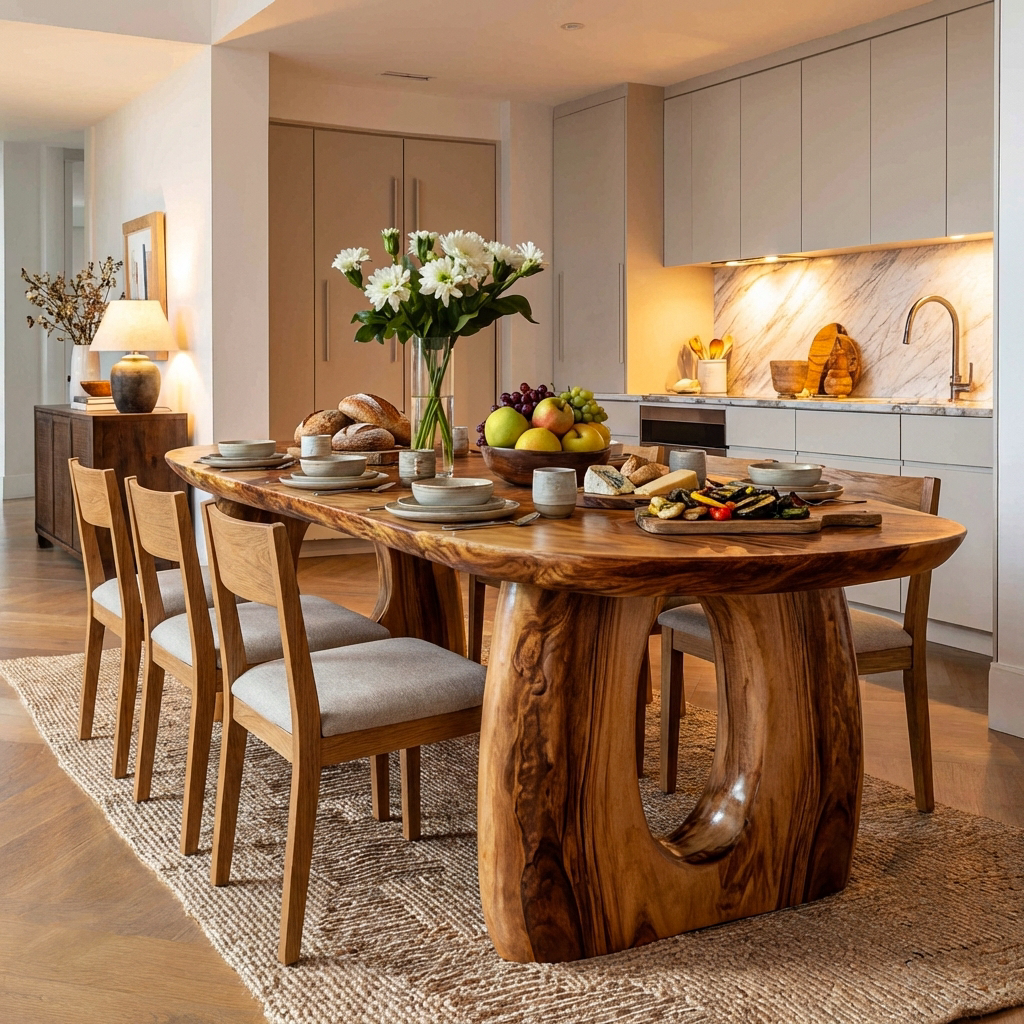 Mid Century Wooden Dining Table With Sculptural Form For Home RTTHTTDN043