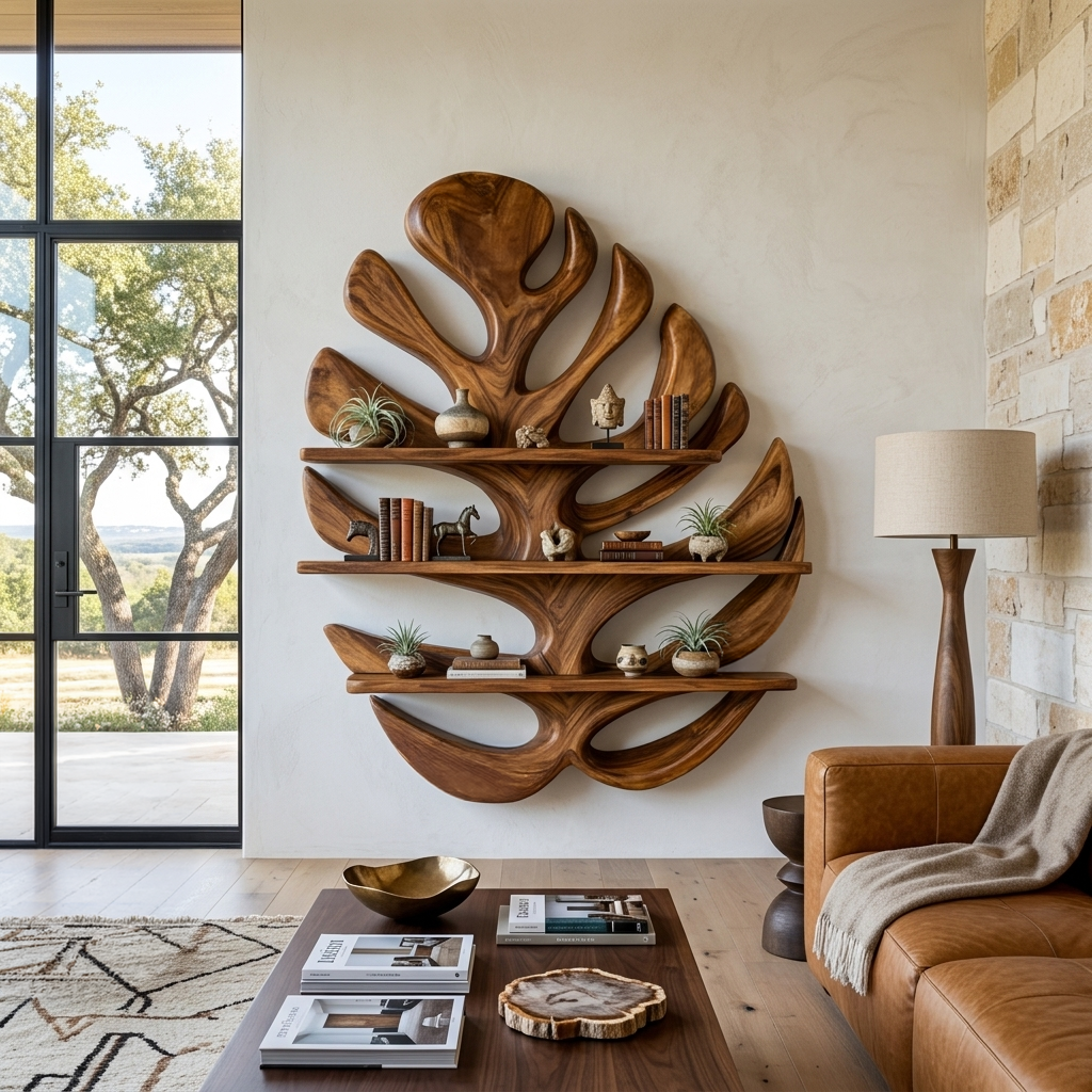 Wood Monstera Leaf Bookshelf for Modern Minimalist Home RTTHTTBS085