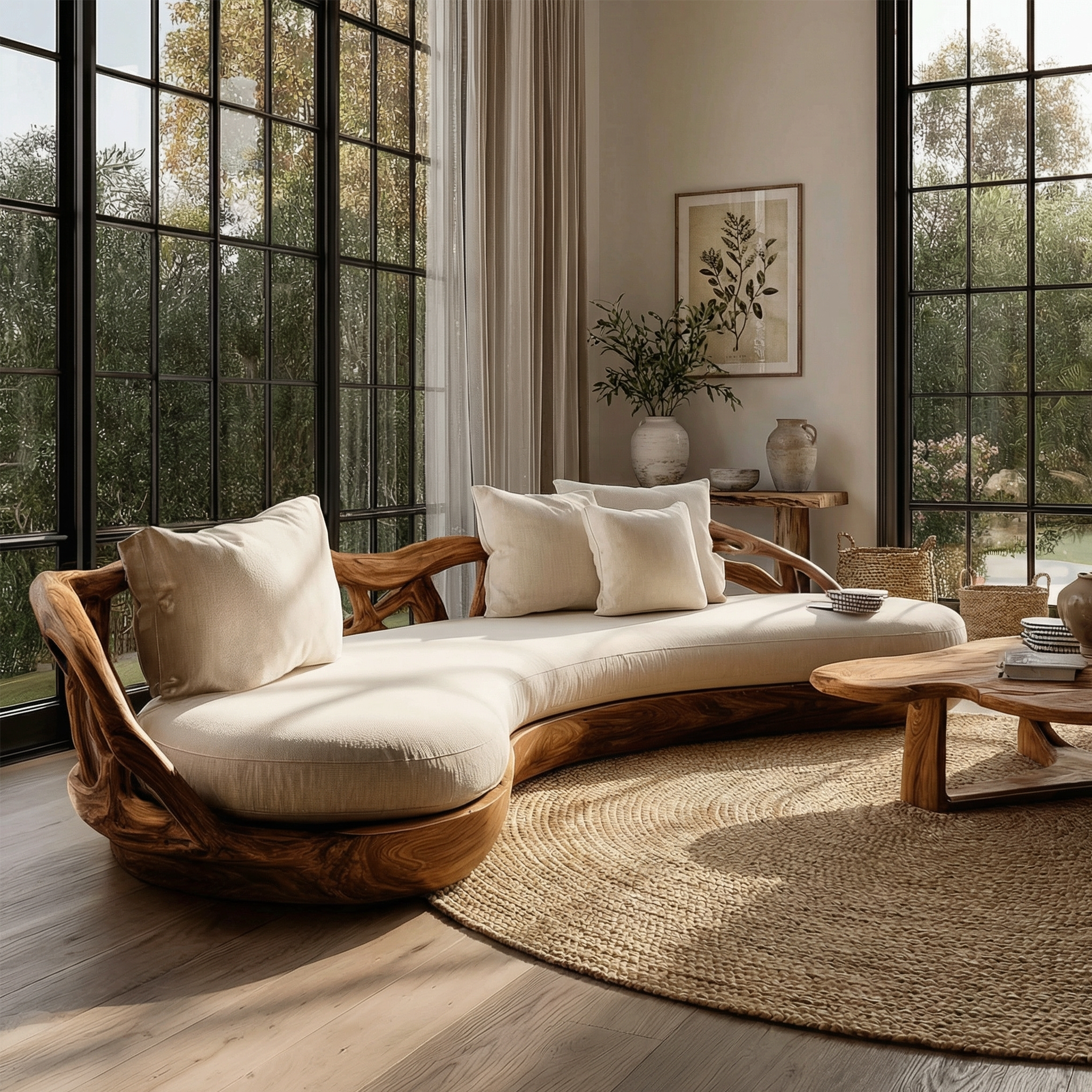 Contemporary Organic Sofa Solid Wood Frame Smooth Curved Design Living Room And Lounge SINLHASF015