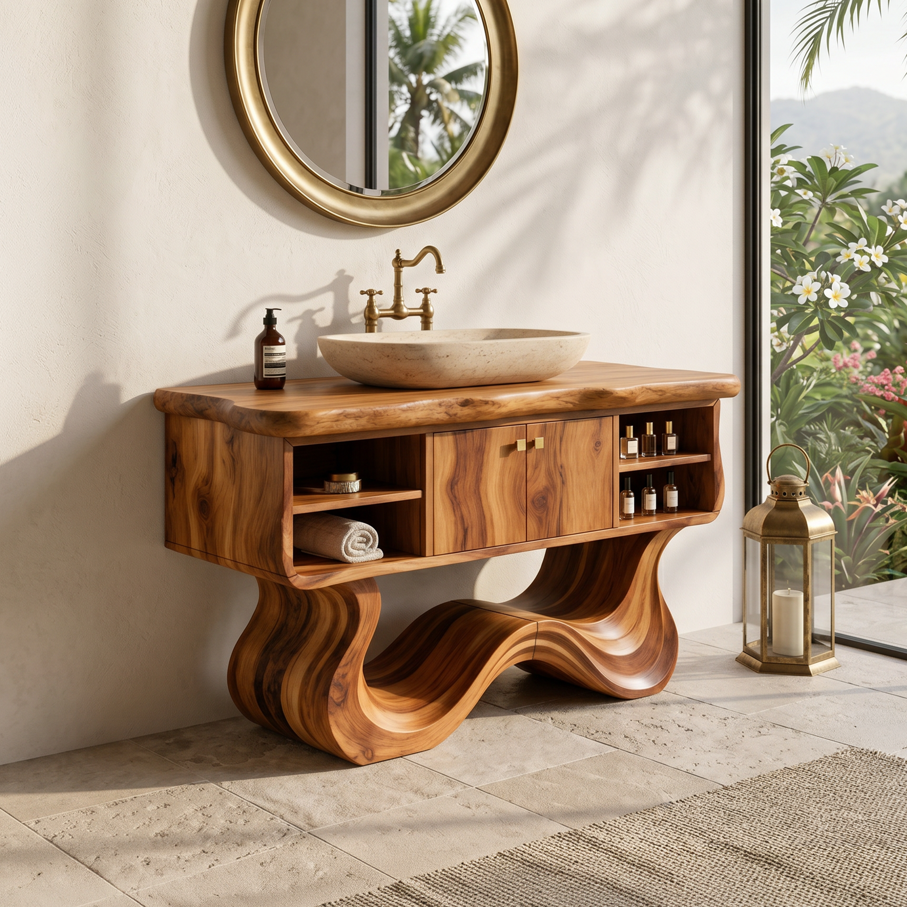 Modern Organic Vanity With Open Shelf For Spa Bathroom SILDTTNBRV055
