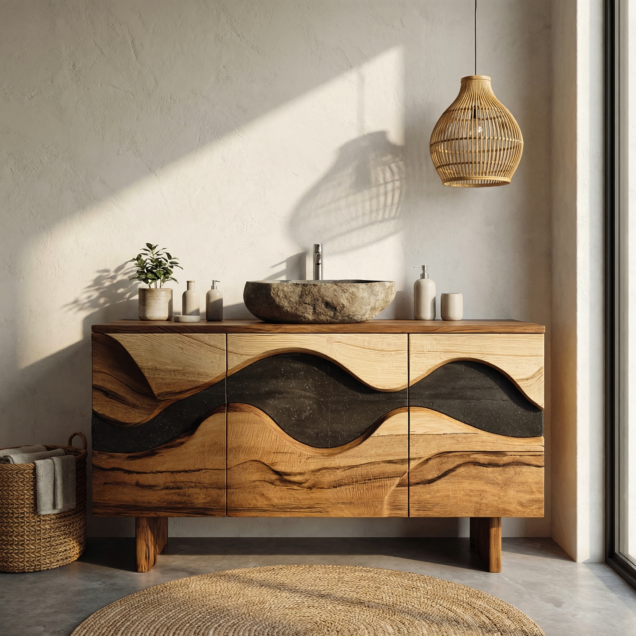 Sculptural Wave Bathroom Vanity Solid Wood Curved Front Cabinet Design Bathroom And Vanity Space SINLHABCT017