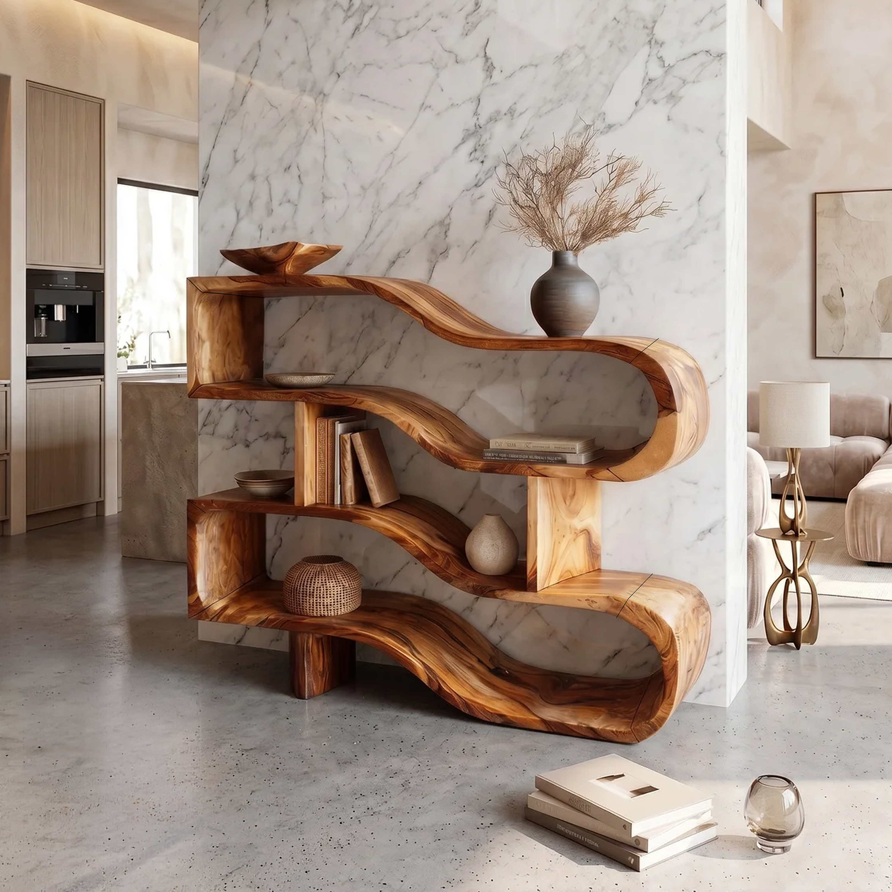 Modern Architectural Wooden Display Shelf With Floating Curves SILDTTRBS052