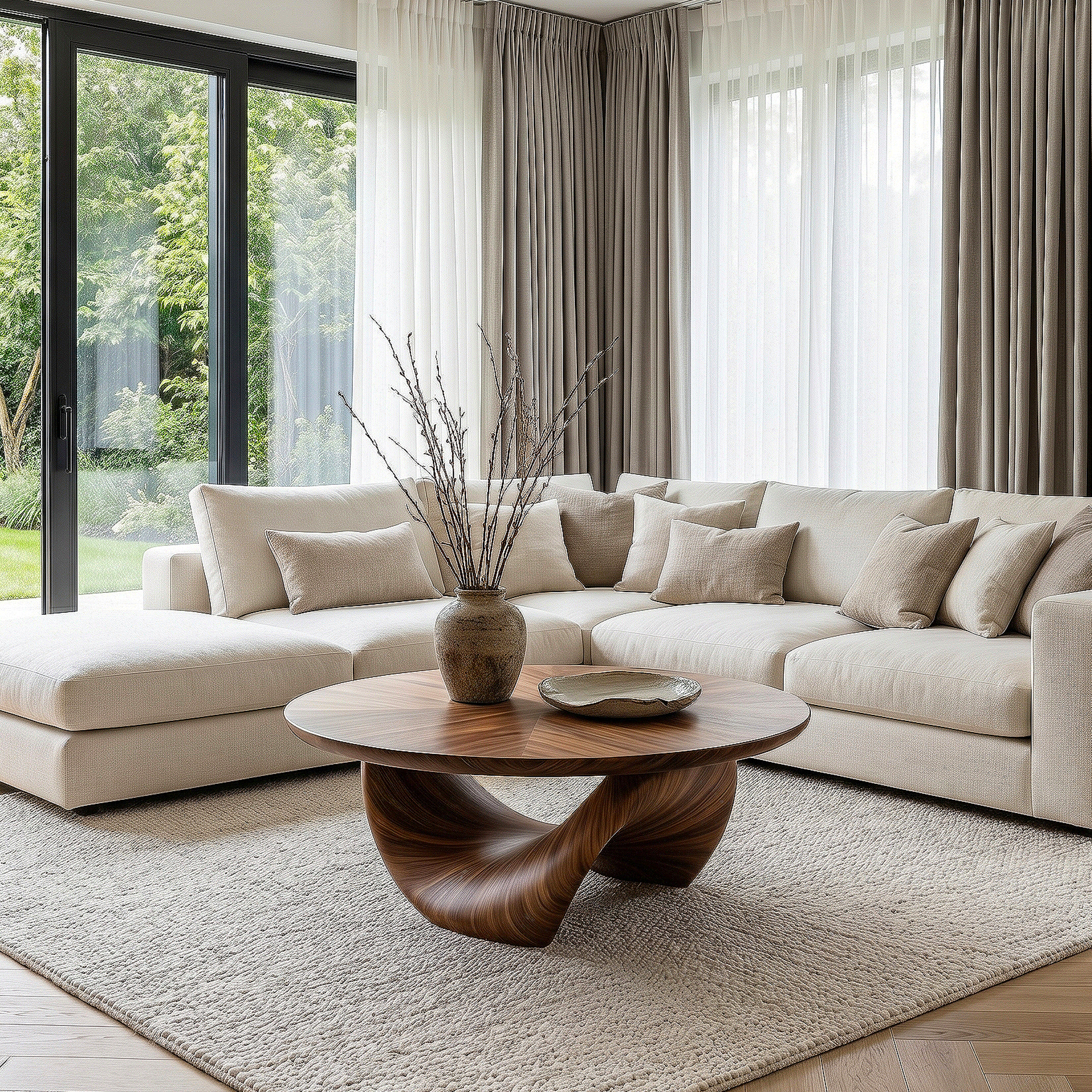 Organic Coffee Table With Sculptural Twisted Wood Base For Living Room SINLHACF367