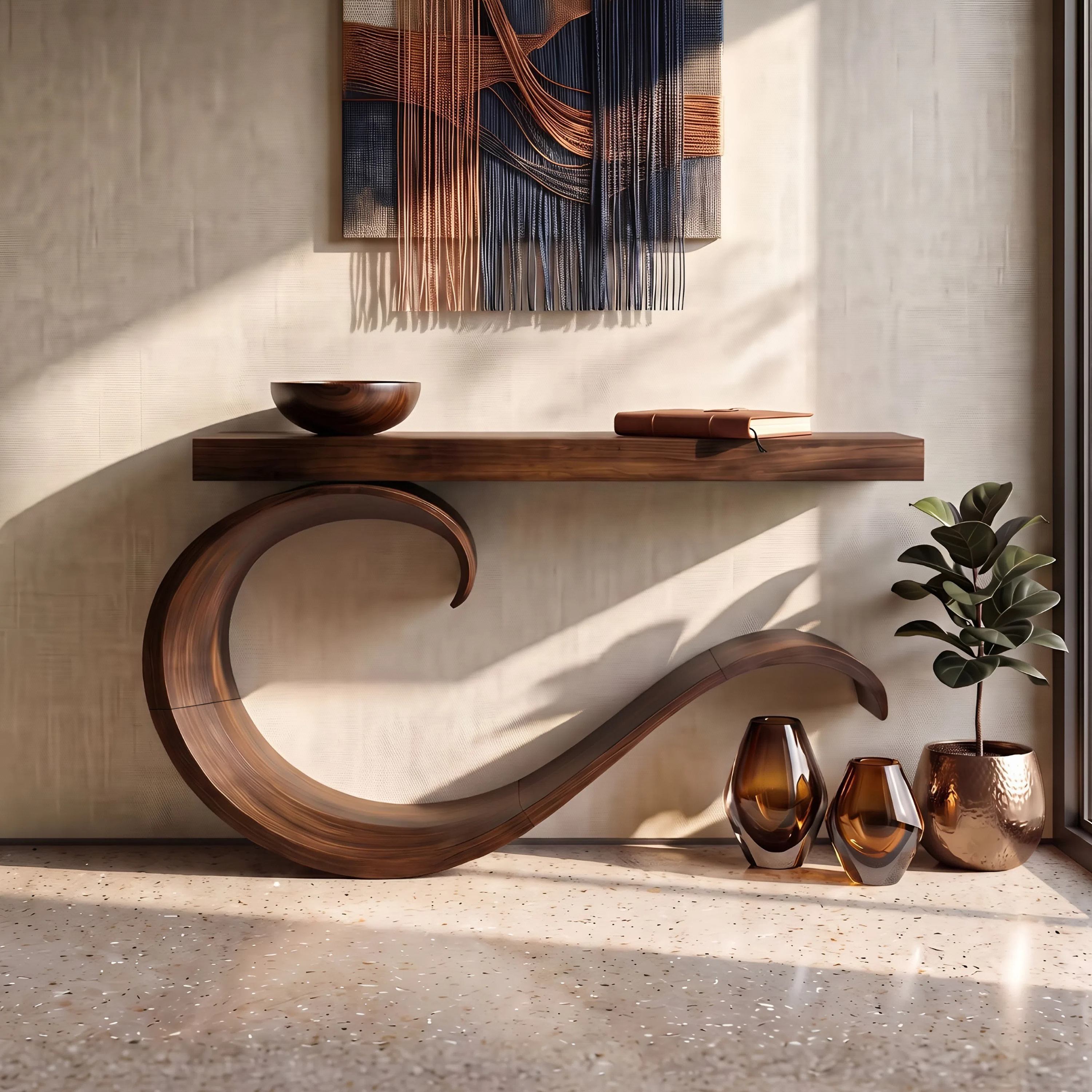 Handcrafted Sculptural Live Edge Console Table For Luxury Living Room SILDTTNCS087