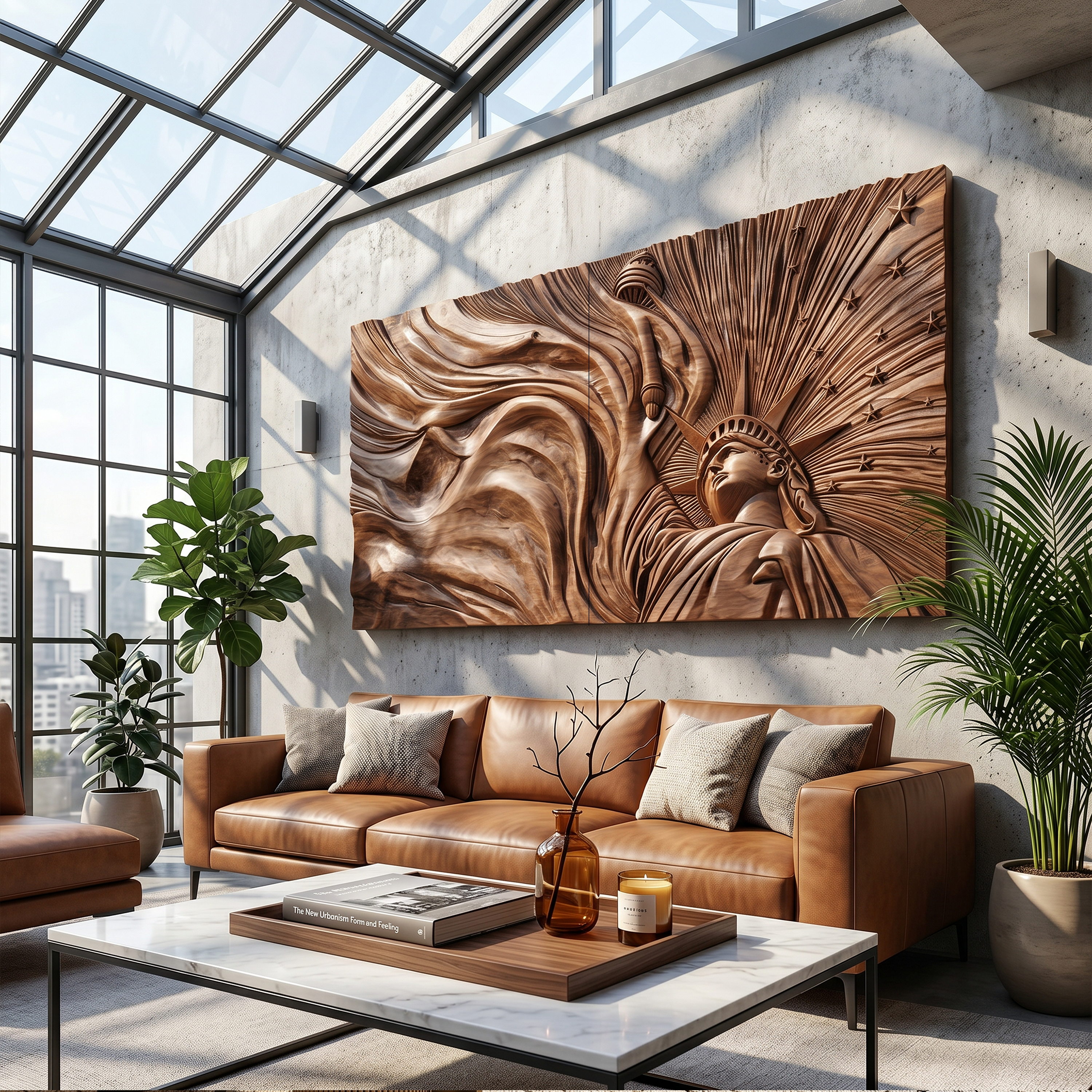 Panoramic Liberty Wood Wall Art Modern Urban Living Room Decor SILDTTRWA120