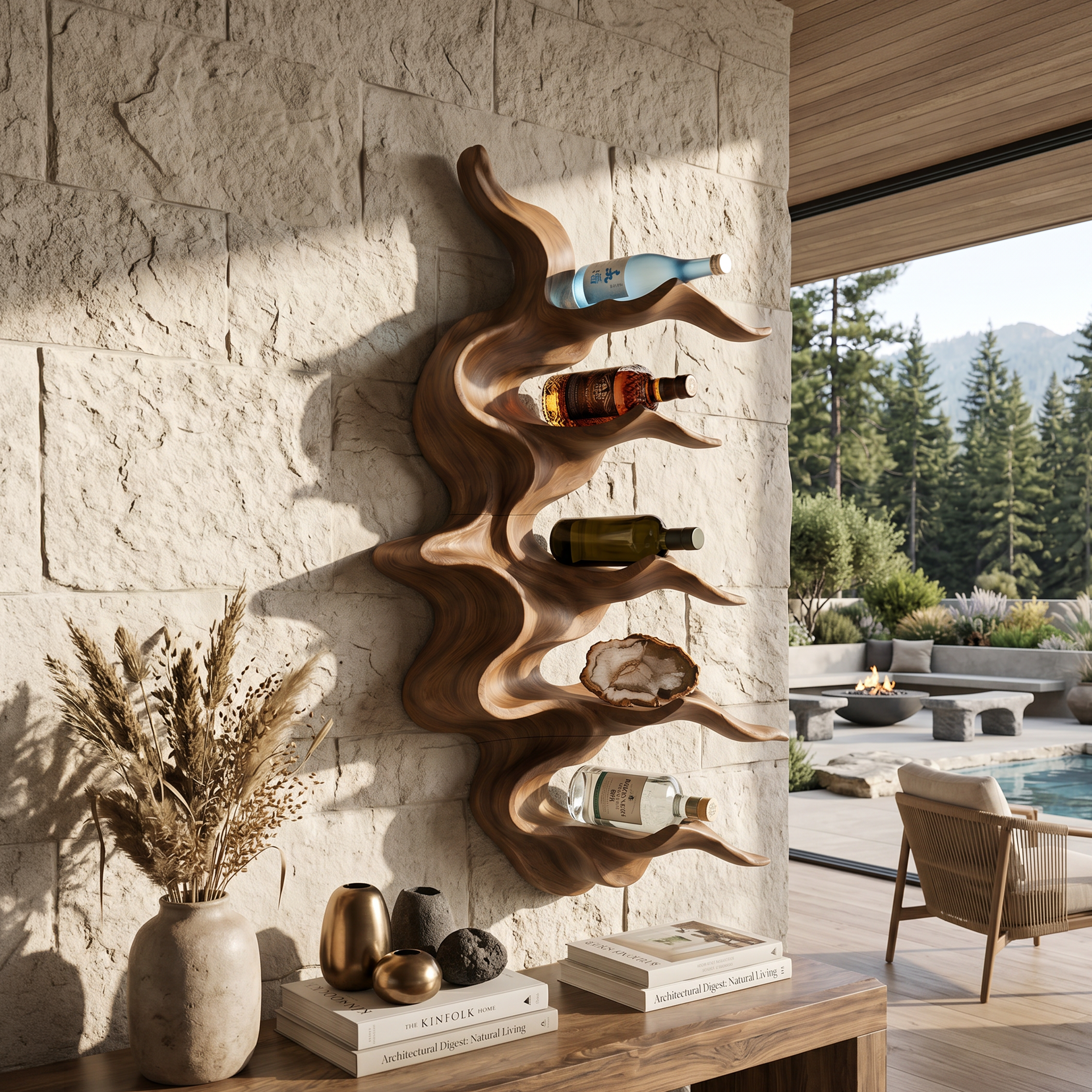 Organic Mountain Ridge Wine Rack For Home Bar SILDTTNWH036