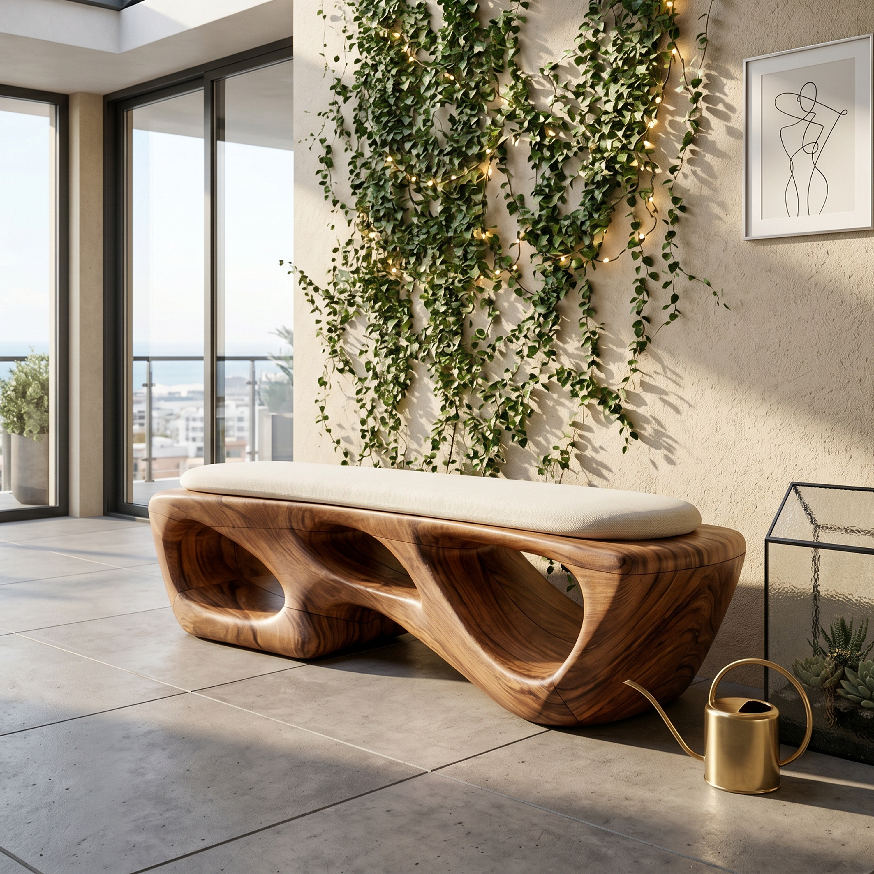 Curved Solid Wood Bench Luxury Living Room SILDTTRBEN081