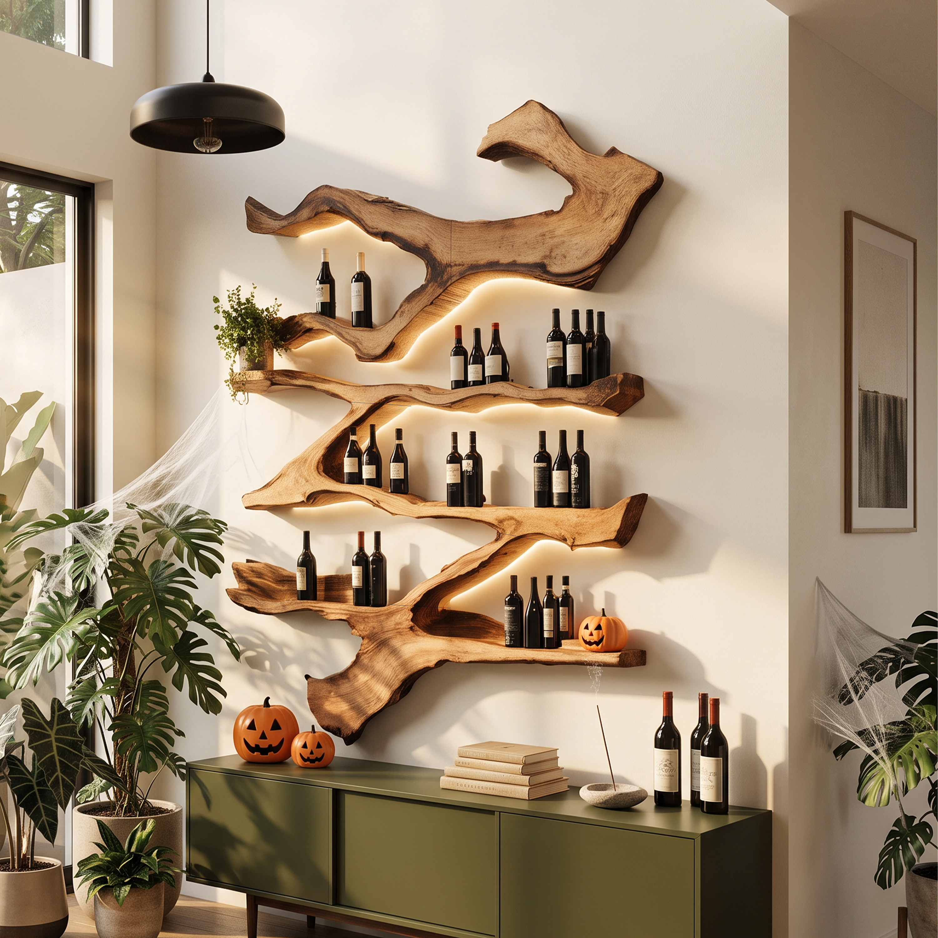 Farmhouse Wooden Live Edge Wine Holder For Kitchen Halloween Decor SILDTTRHWH001