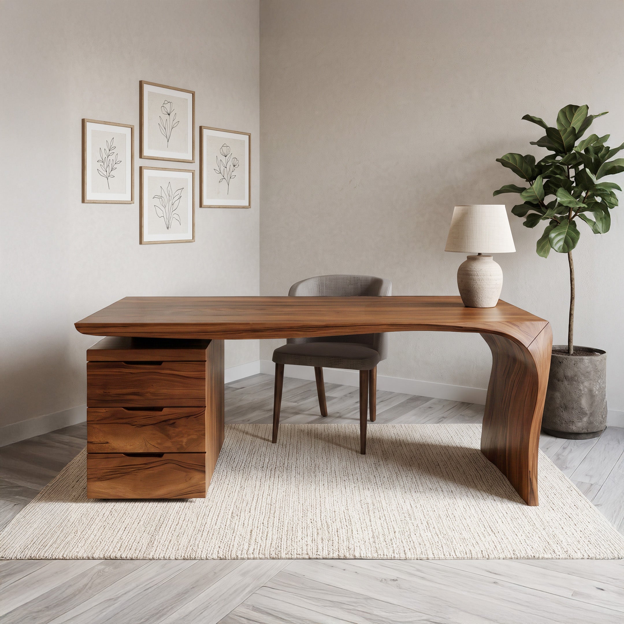 Modern Carved Desk Curved Leg With Drawer Cabinet For Workspace RTTHHNDE079