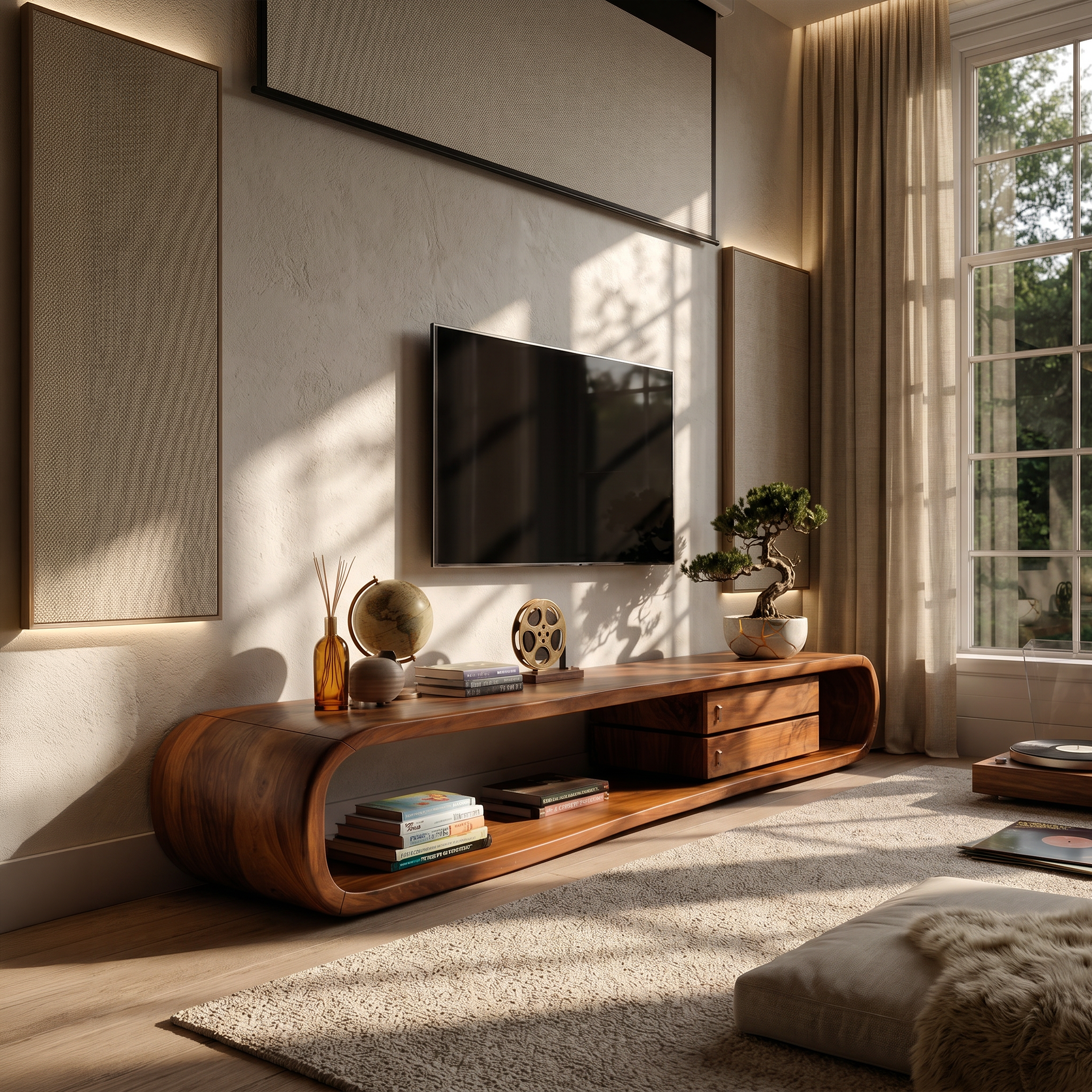 Luxury Monkeypod Media Console For Modern Interior SILDTTRTVC070