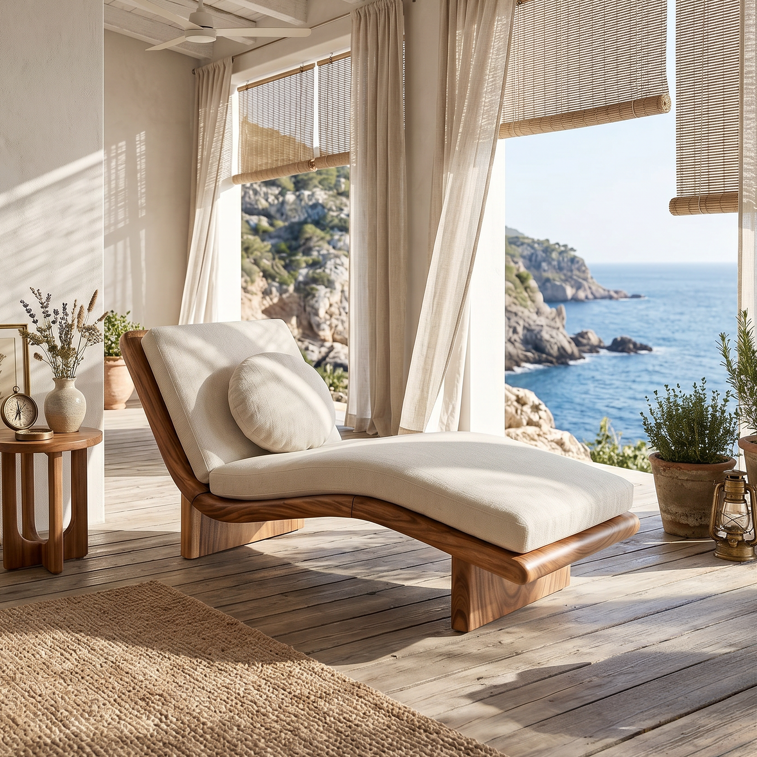 Minimalist Walnut Chaise Lounge Serene Coastal Retreat Living Space SILDTTRDB005