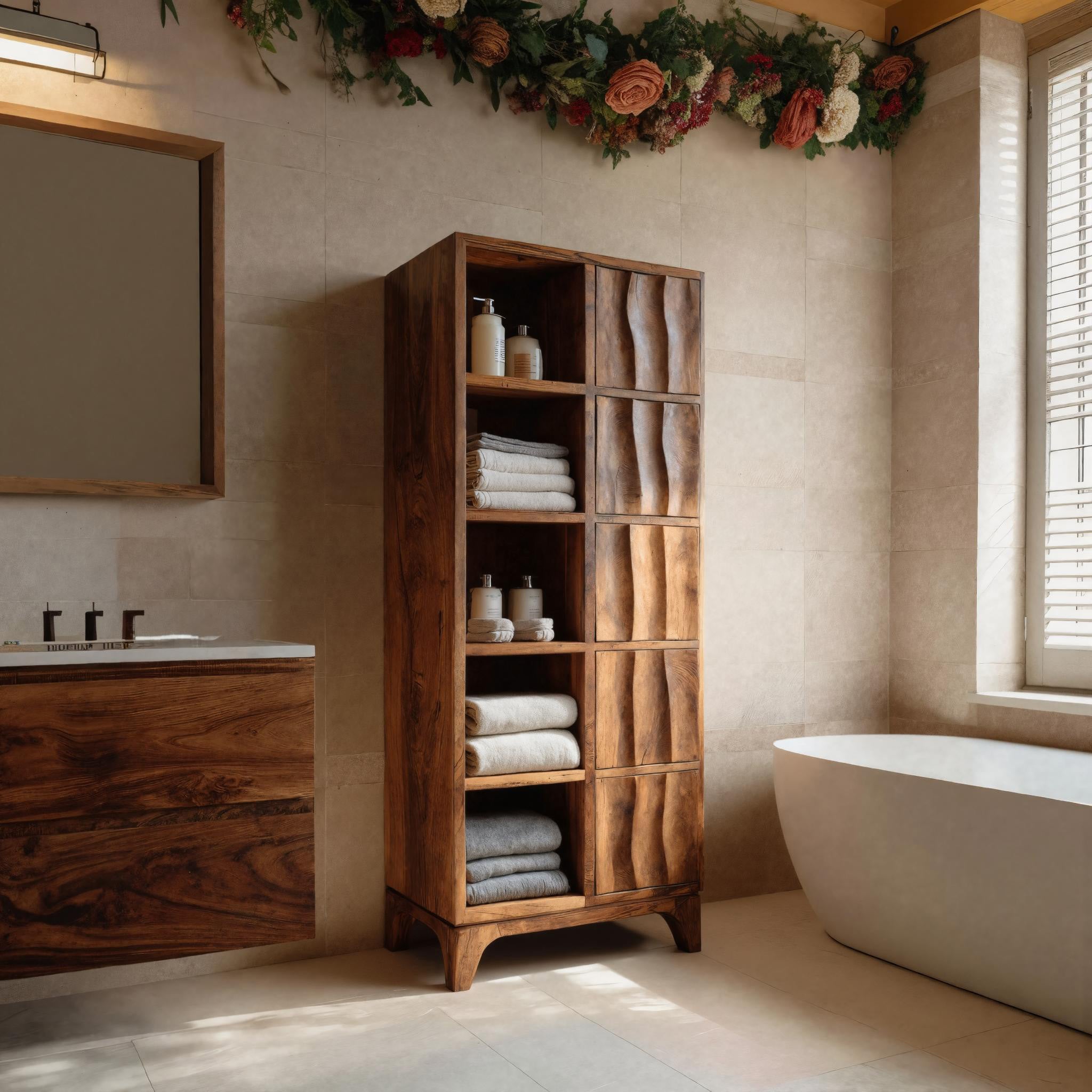 Handcrafted Wooden Bathroom Storage Cabinet For Spa-Inspired Interior RTTHHNBRC028