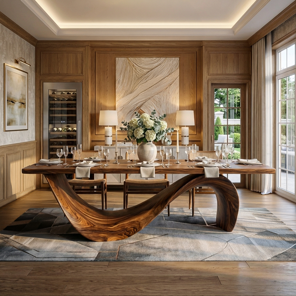 Modern Wooden Dining Table With Curved Base For Dining RTTHTTDN041