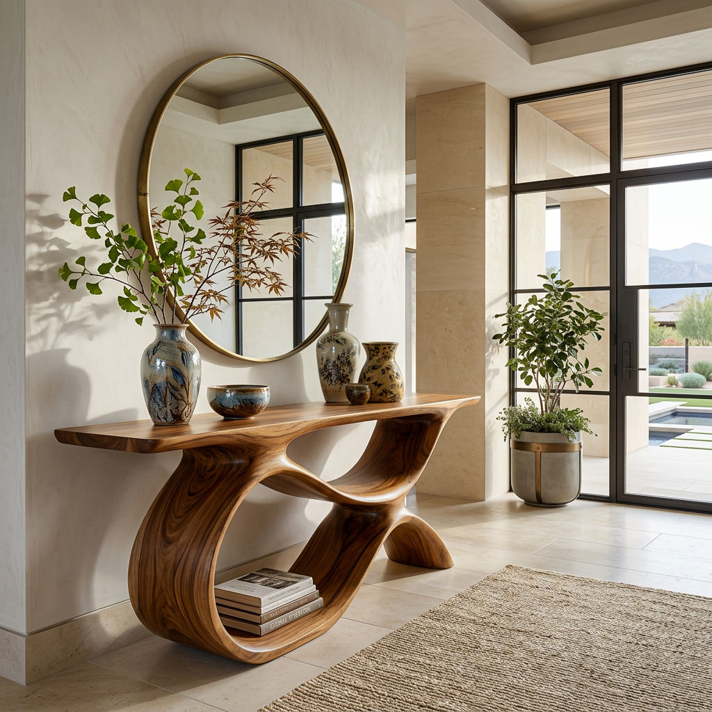 Modern Wooden Console Table With Curved Open Storage For Home RTTHTTCS028
