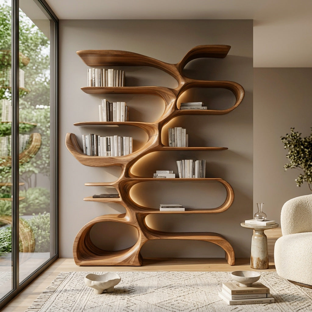 Sculptural Wooden Bookcase For Modern Living Room Storage RTTHHNBS157