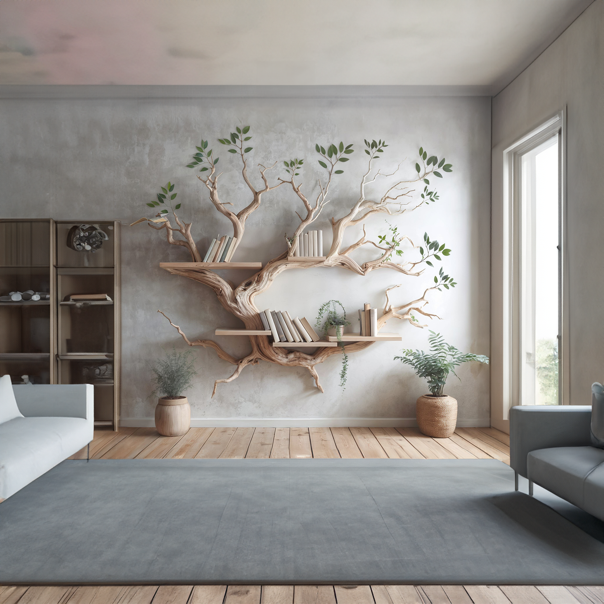 Driftwood Tree Bookshelf Decor Mid Century Bookcase SINLTB083