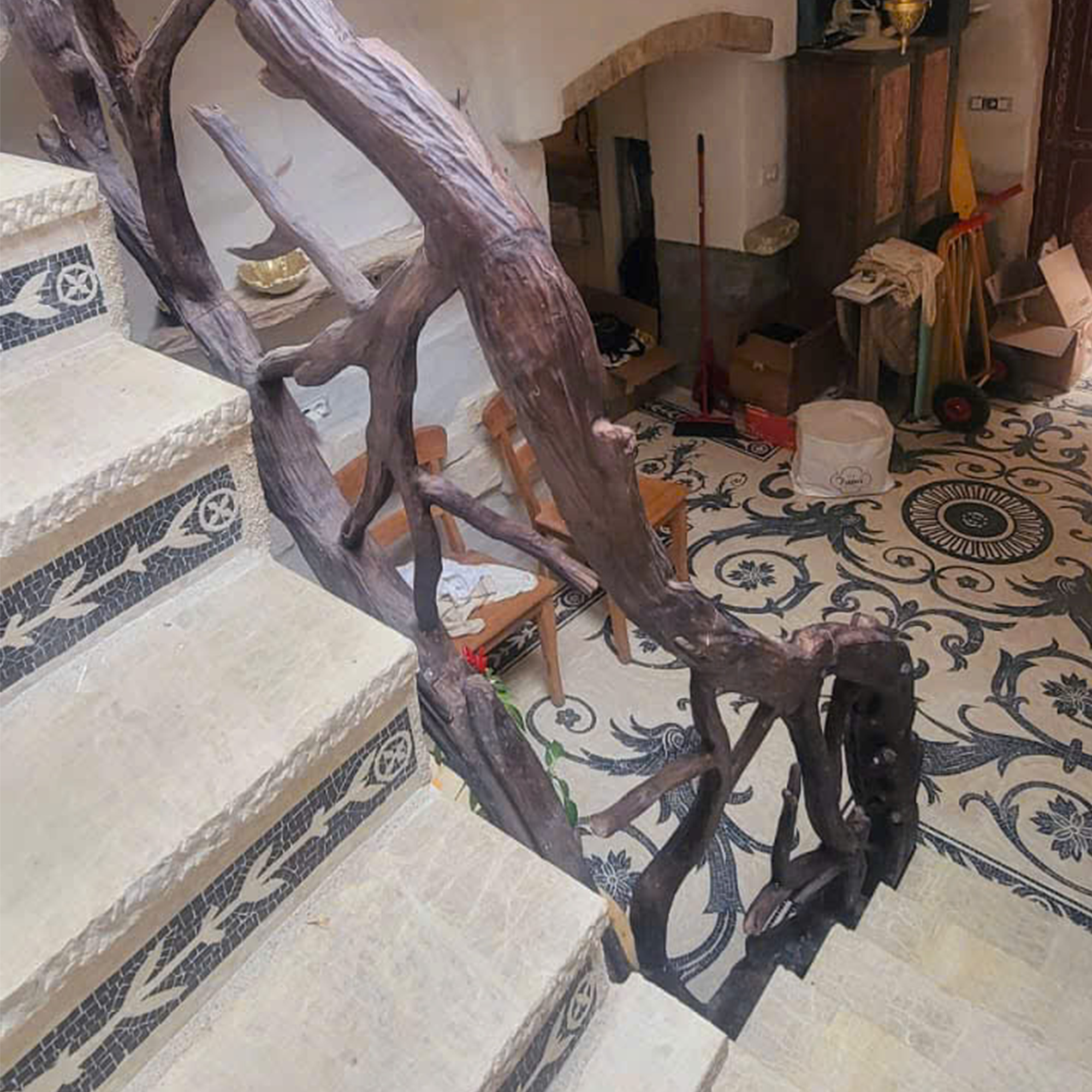 Elegant Wooden Branch And Leaf Stair Railing Custom Stair Railing Country Style SINLST001