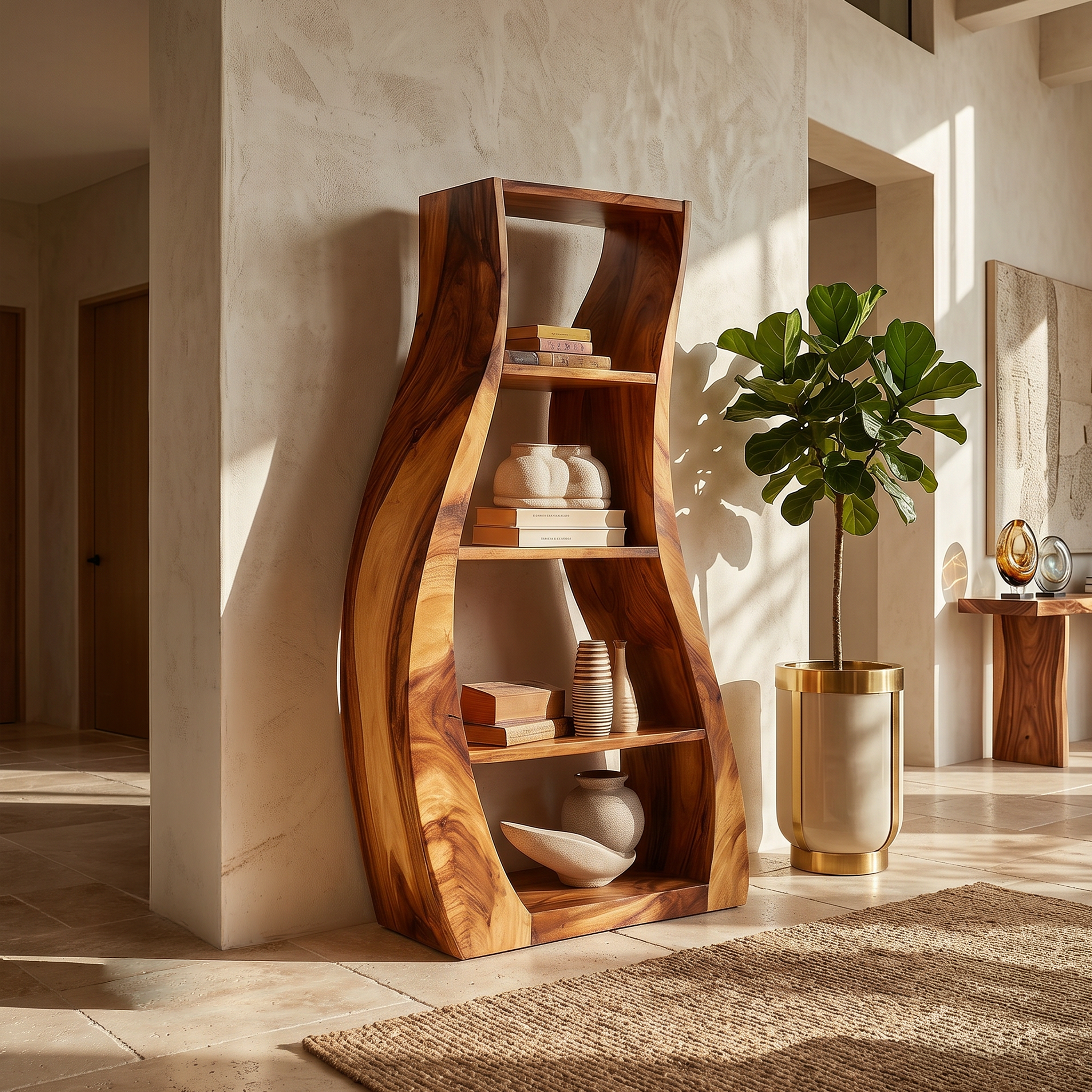 Minimalist Sculpted Wooden Accent Shelf With Flowing Silhouette SILDTTRBS050