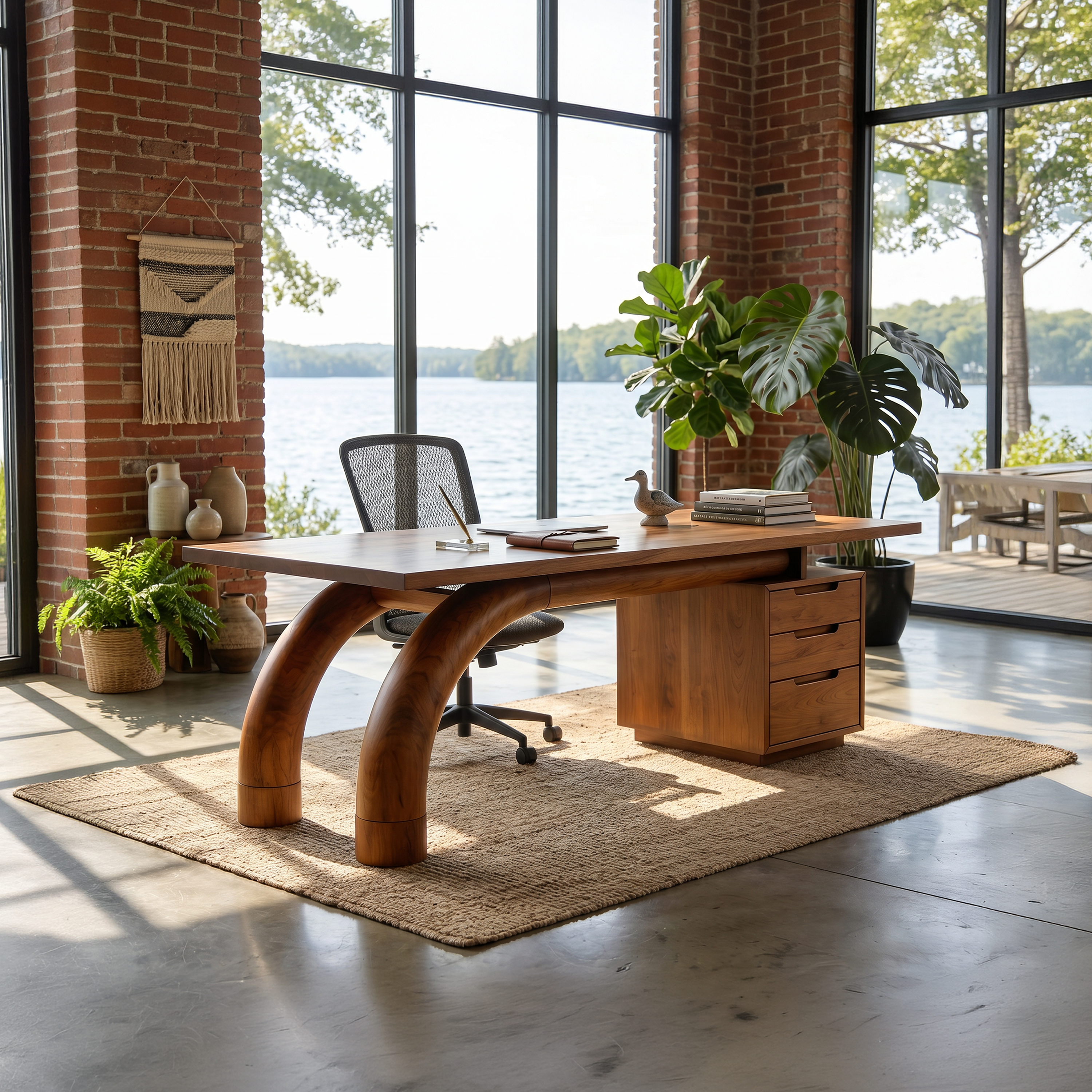 Modern Curved Desk With Open Shelf For Home Office SILDTTNDE030