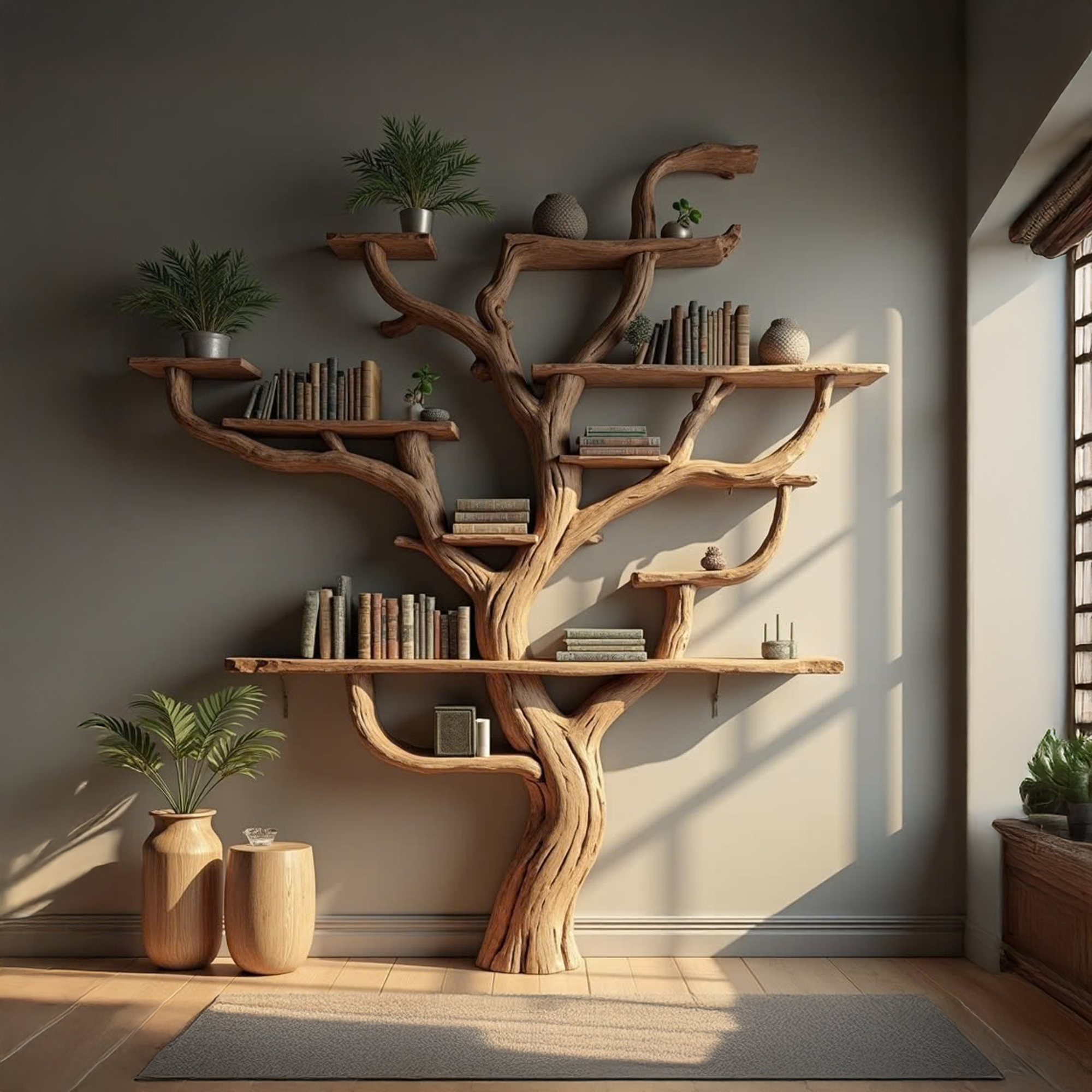 Corner Branch Shelf Wood Bookcase Wall Mounted SINLTB124