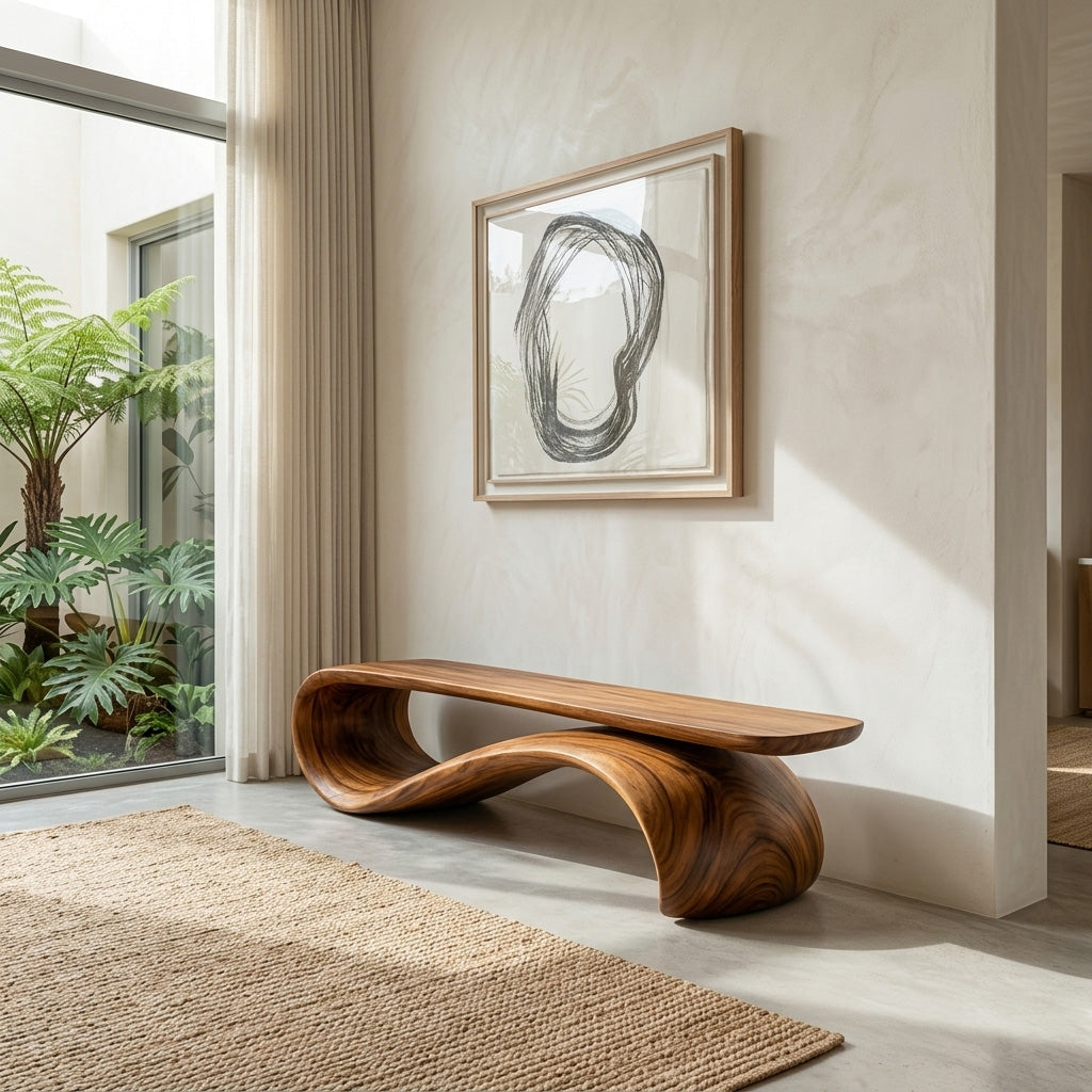 Modern Sculptural Wood Bench For Hallway Accent Decor RTTHHNCHR137